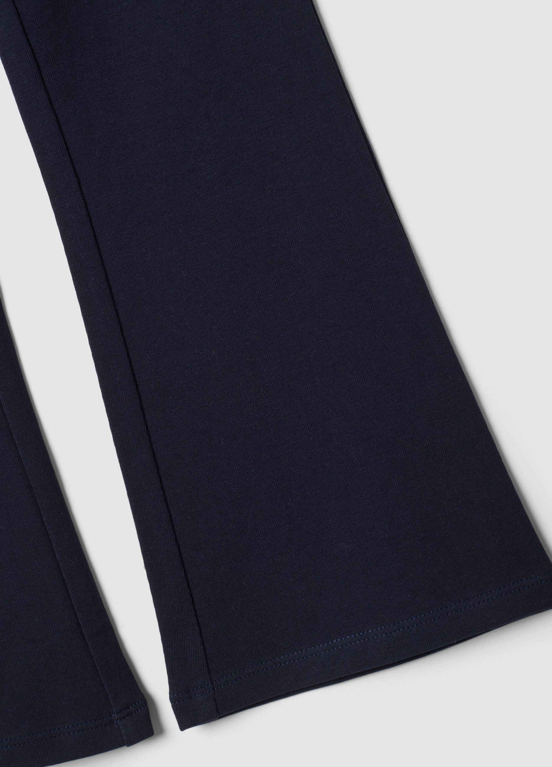 Girls' blue flared leggings in stretchy organic cotton
