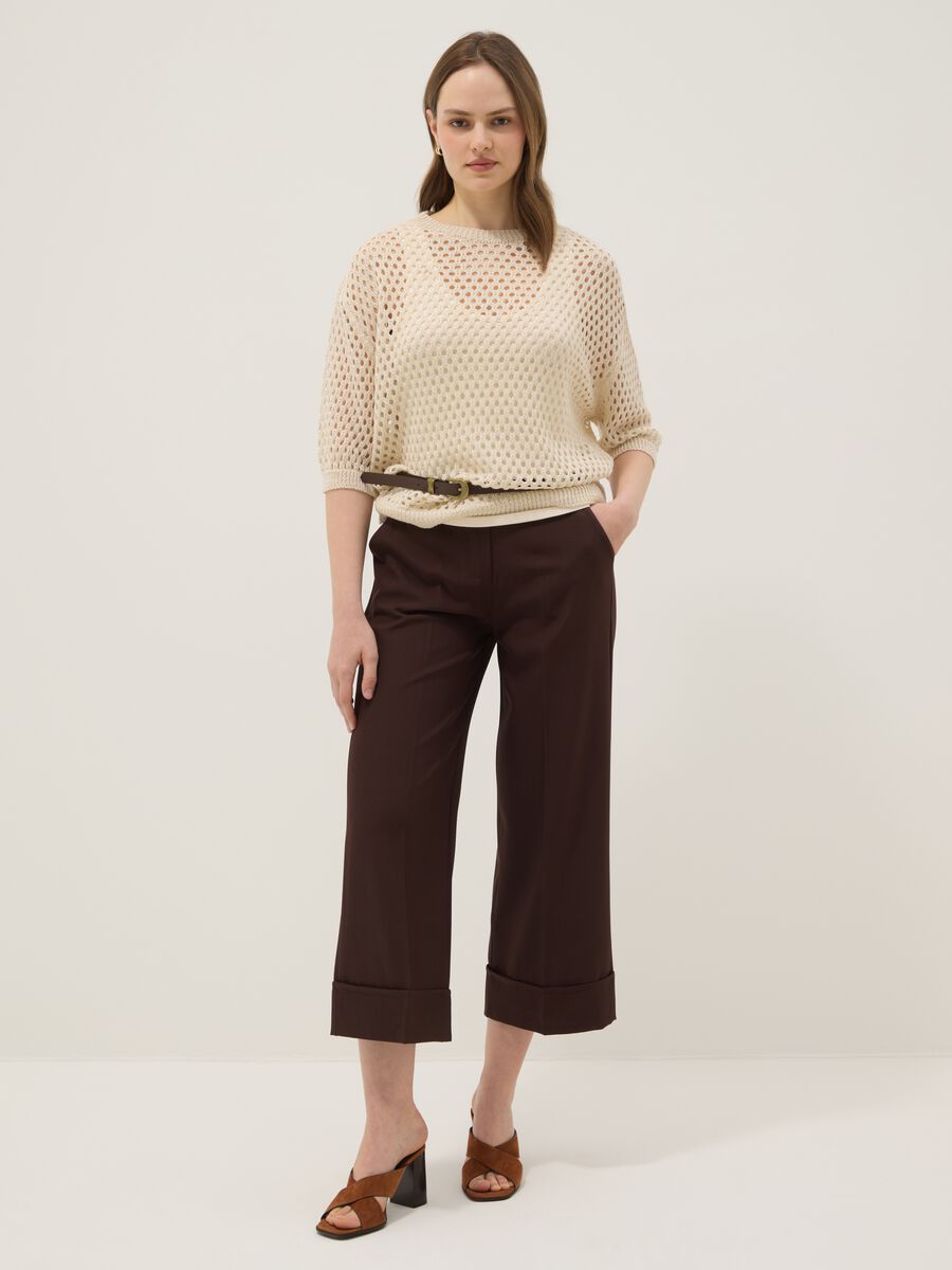 Beige open-knit three-quarter sleeve jumper_2