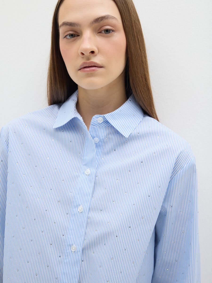 Multicoloured stripe shirt in pure cotton regular fit with rhinestones_1