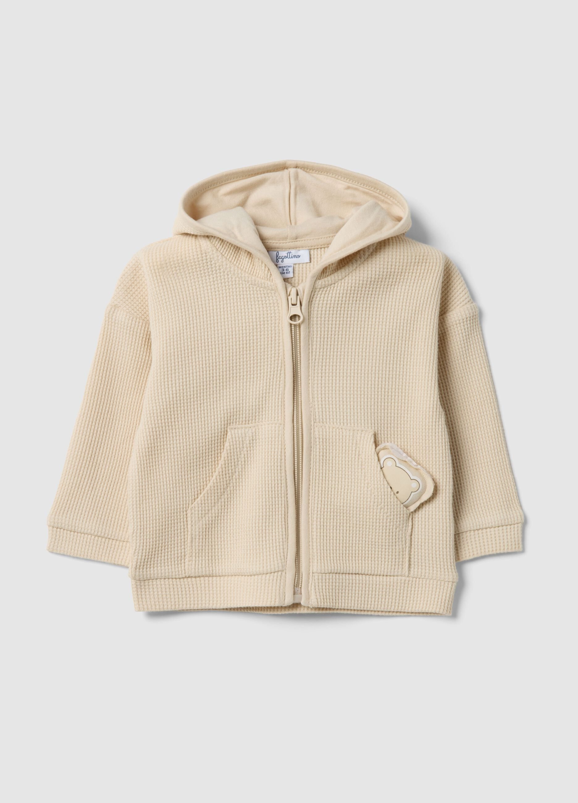 Pure cotton beige hoodie regular fit with teddy bear