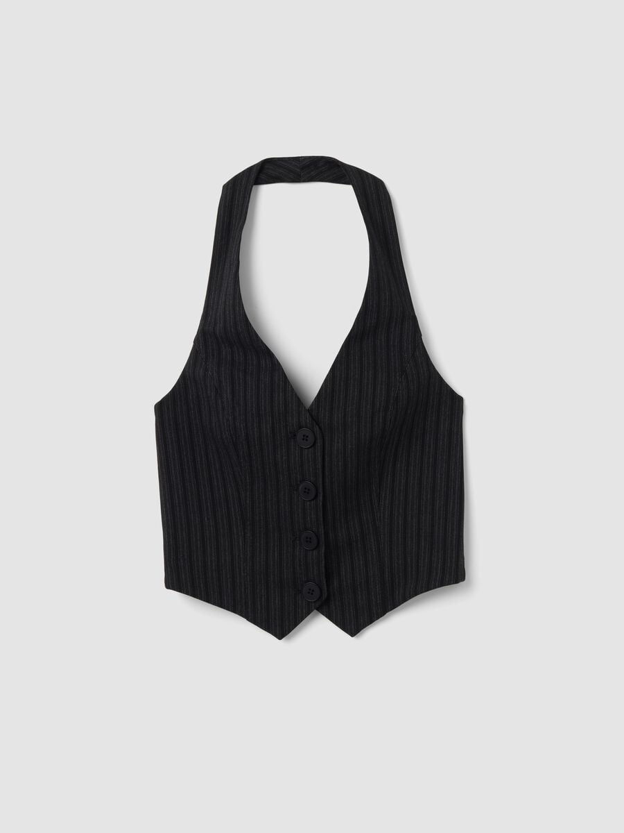 Gilet nero crop in viscosa elasticizzata a righe_4