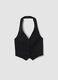 Black cropped vest in stretch striped viscose_4