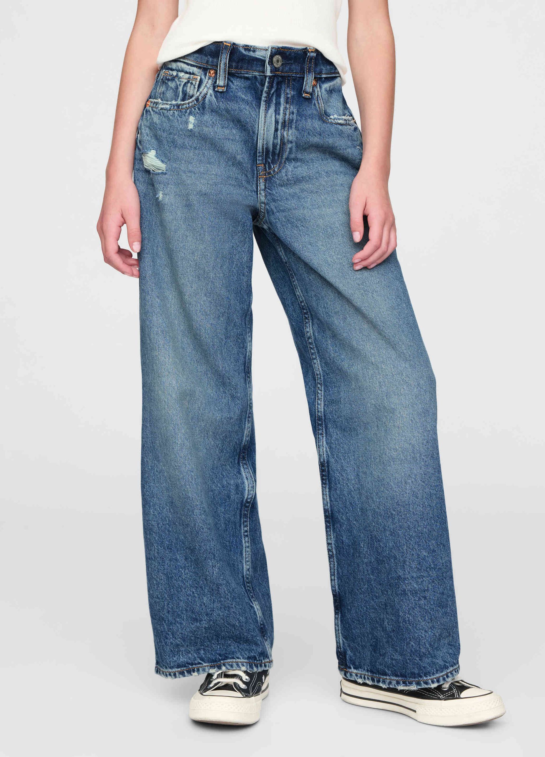 Pantaloni denim ampi in cotone per bambina