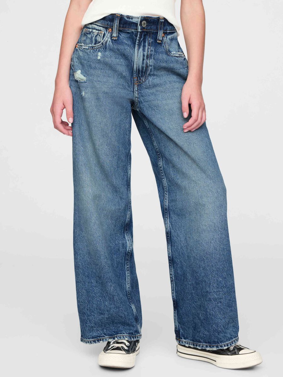 Pantaloni denim ampi in cotone per bambina_1