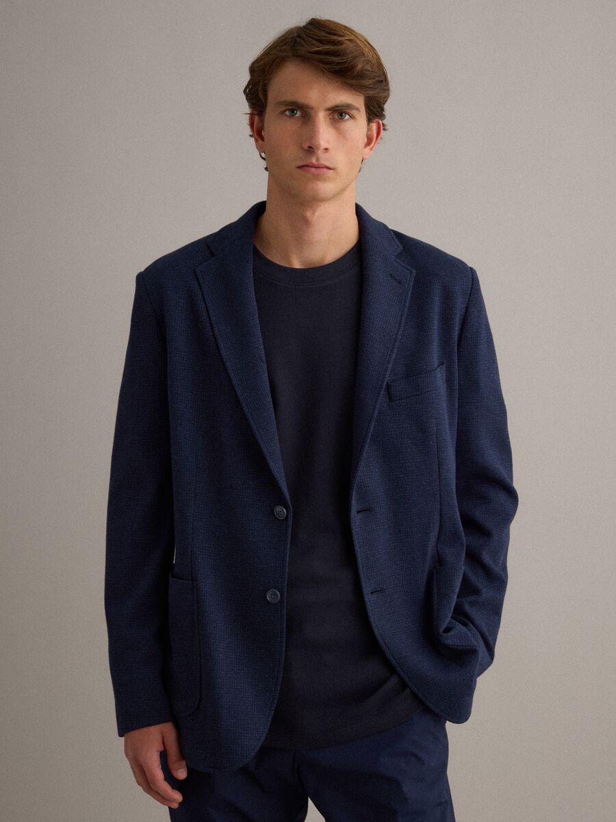 Slim fit blue stretch cotton blazer_0