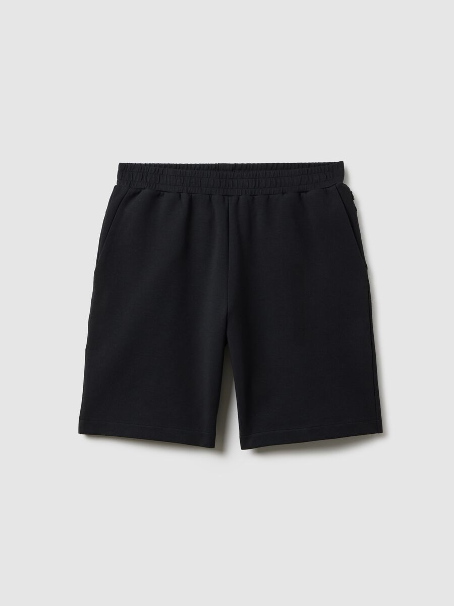 Black Stretch Cotton Bermuda Shorts Regular Fit_4