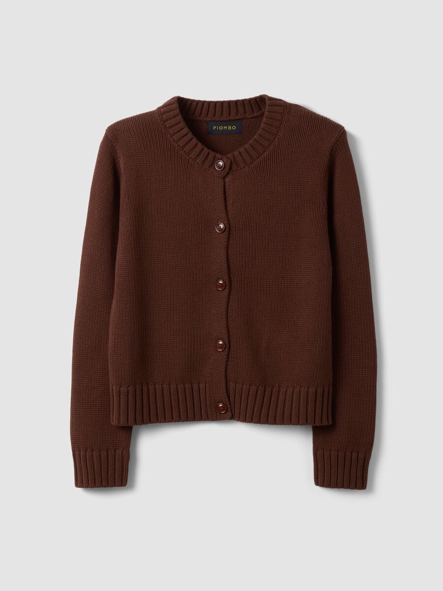Cardigan marrone in puro cotone con bottoni regular fit_0