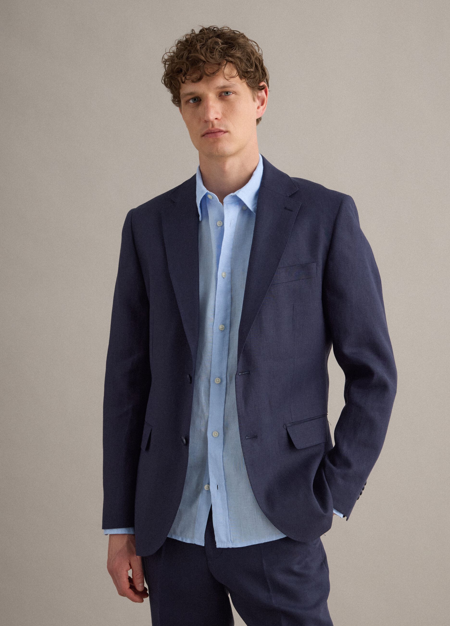 Slim fit pure linen blue blazer