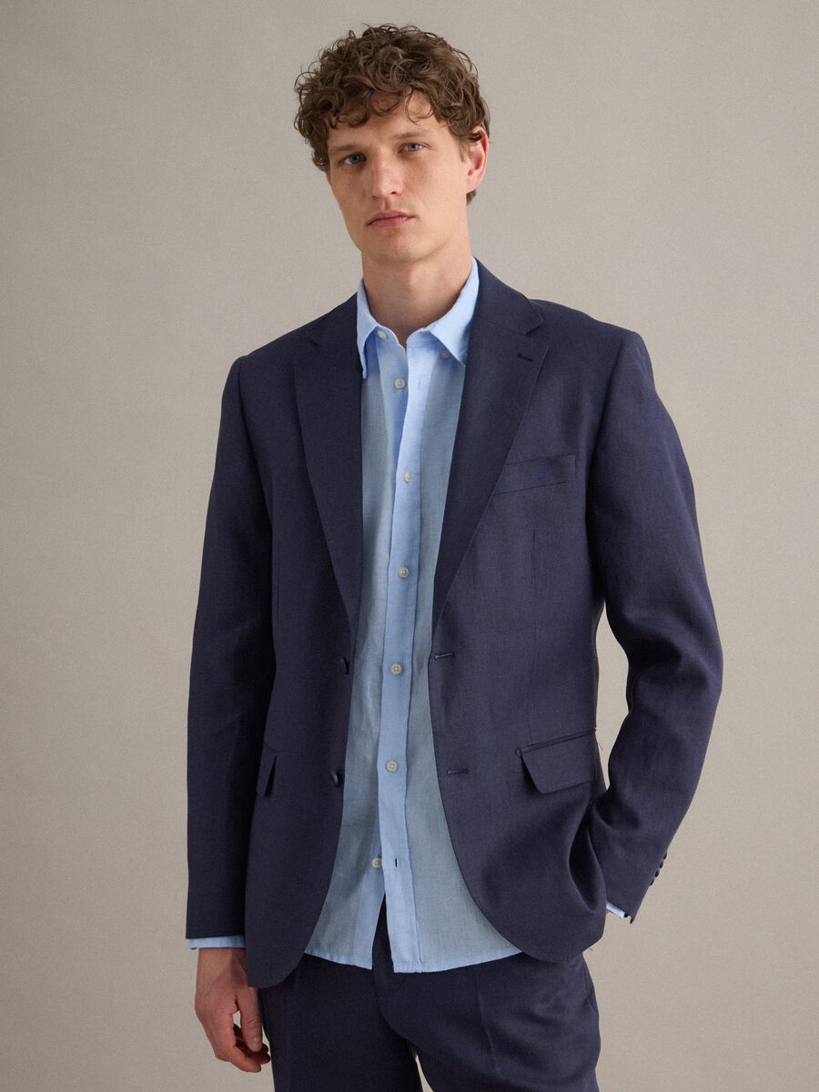 Slim fit pure linen blue blazer_1