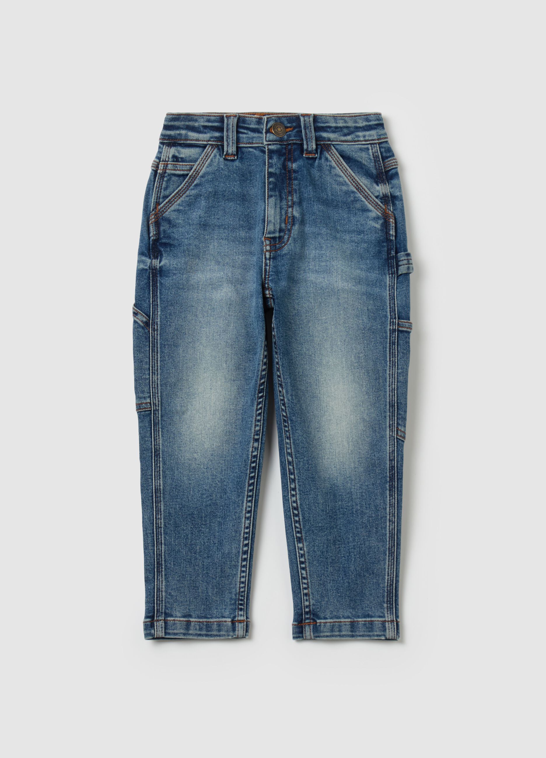 Faded-effect carpenter jeans