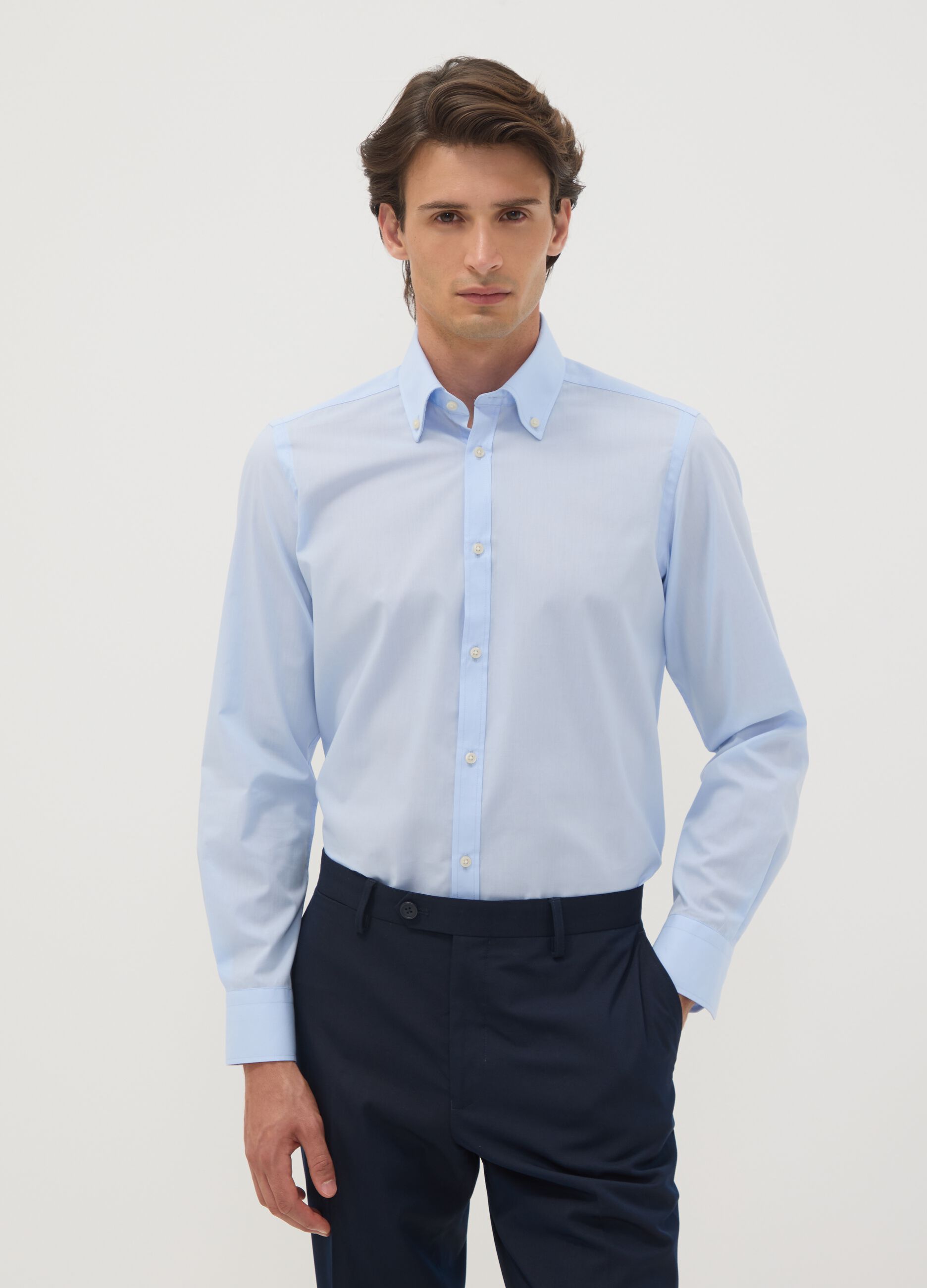 Camicia azzurra slim fit con colletto button down easy iron