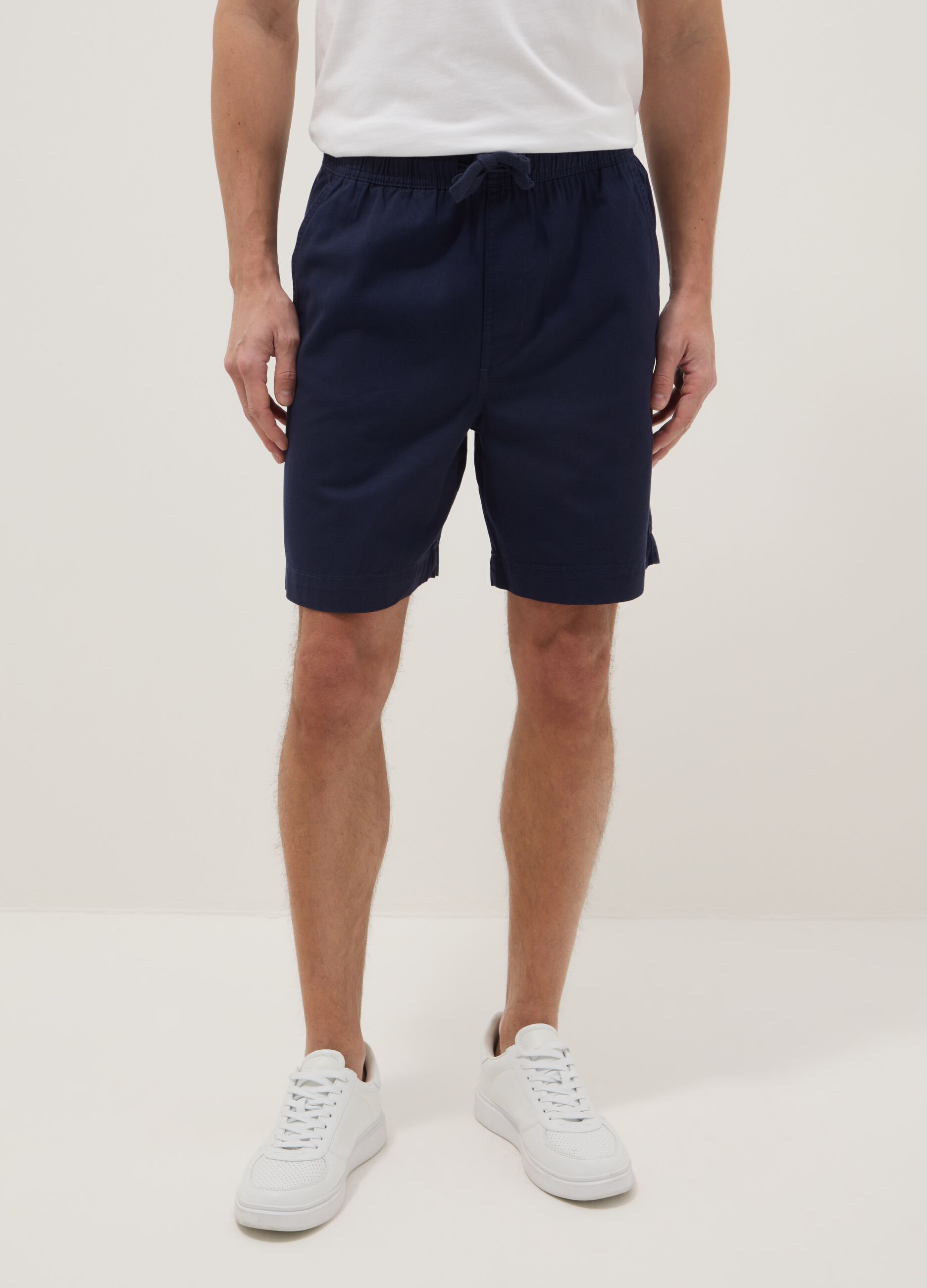 Blue pure cotton Bermuda shorts with elasticated waist