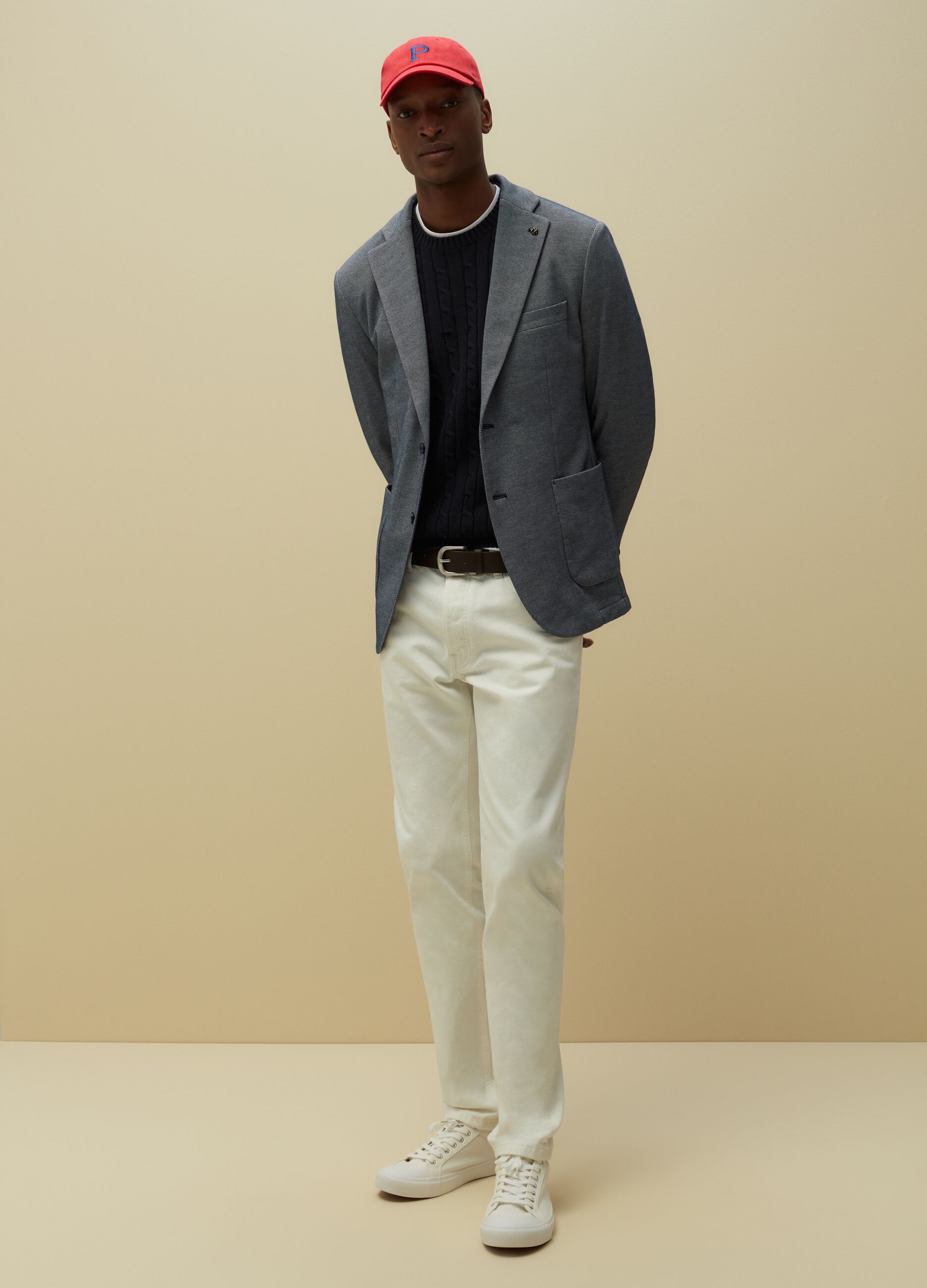 Blazer slim fit piquet blu mélange_0
