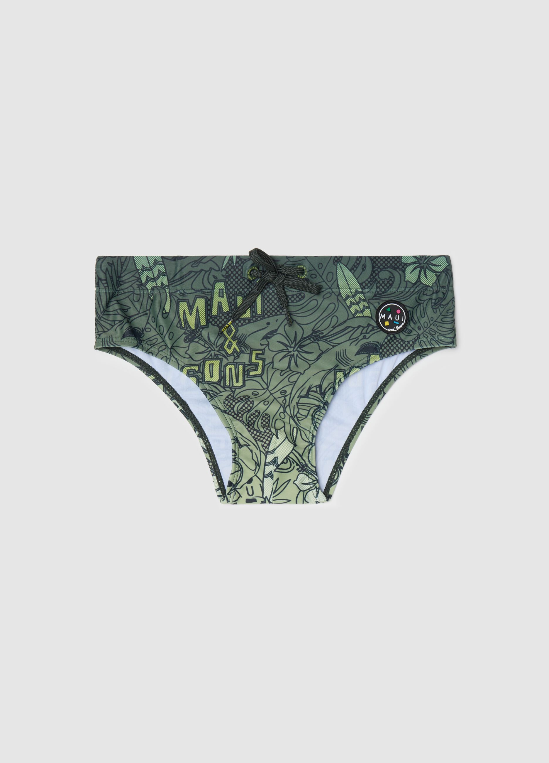 Swim briefs with foliage print