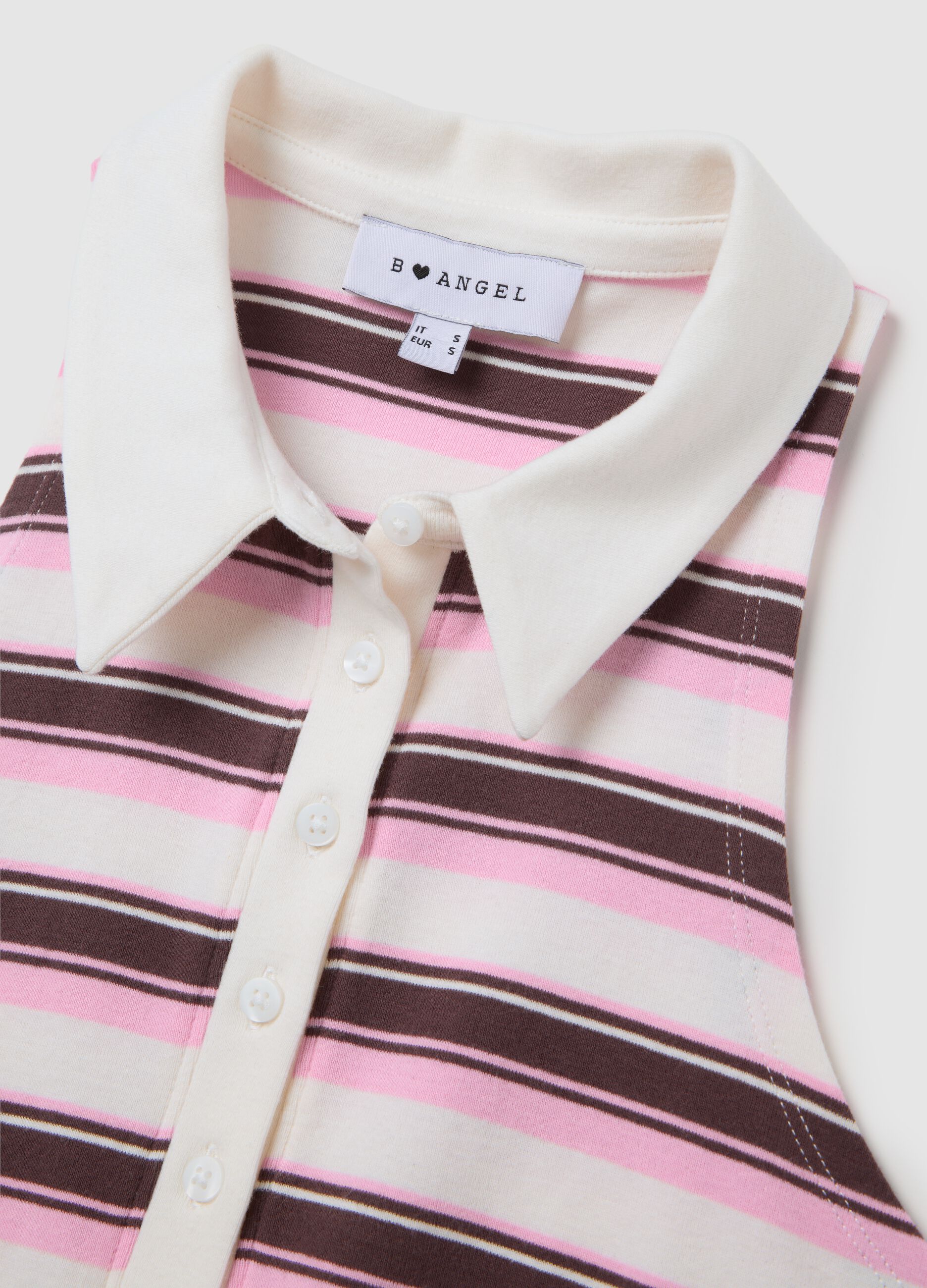 Sleeveless Pink and Brown Striped Polo