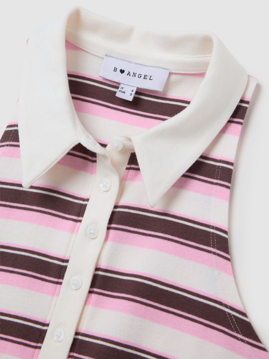 Sleeveless Pink and Brown Striped Polo_5