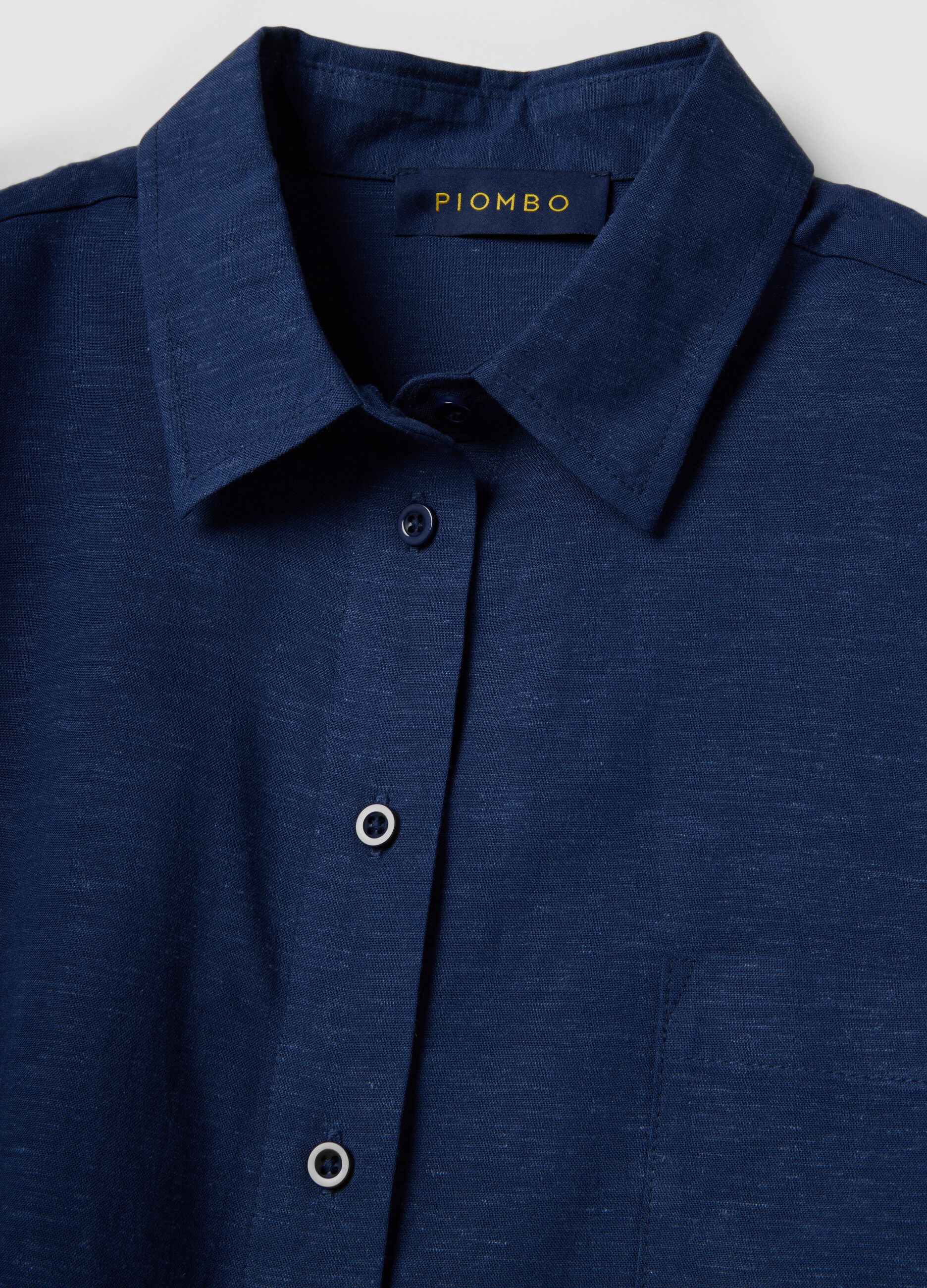 Blue viscose-linen blend overshirt, relaxed fit