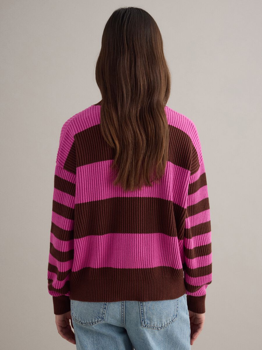 Multicoloured striped crew neck sweater in regular fit cotton blend_3