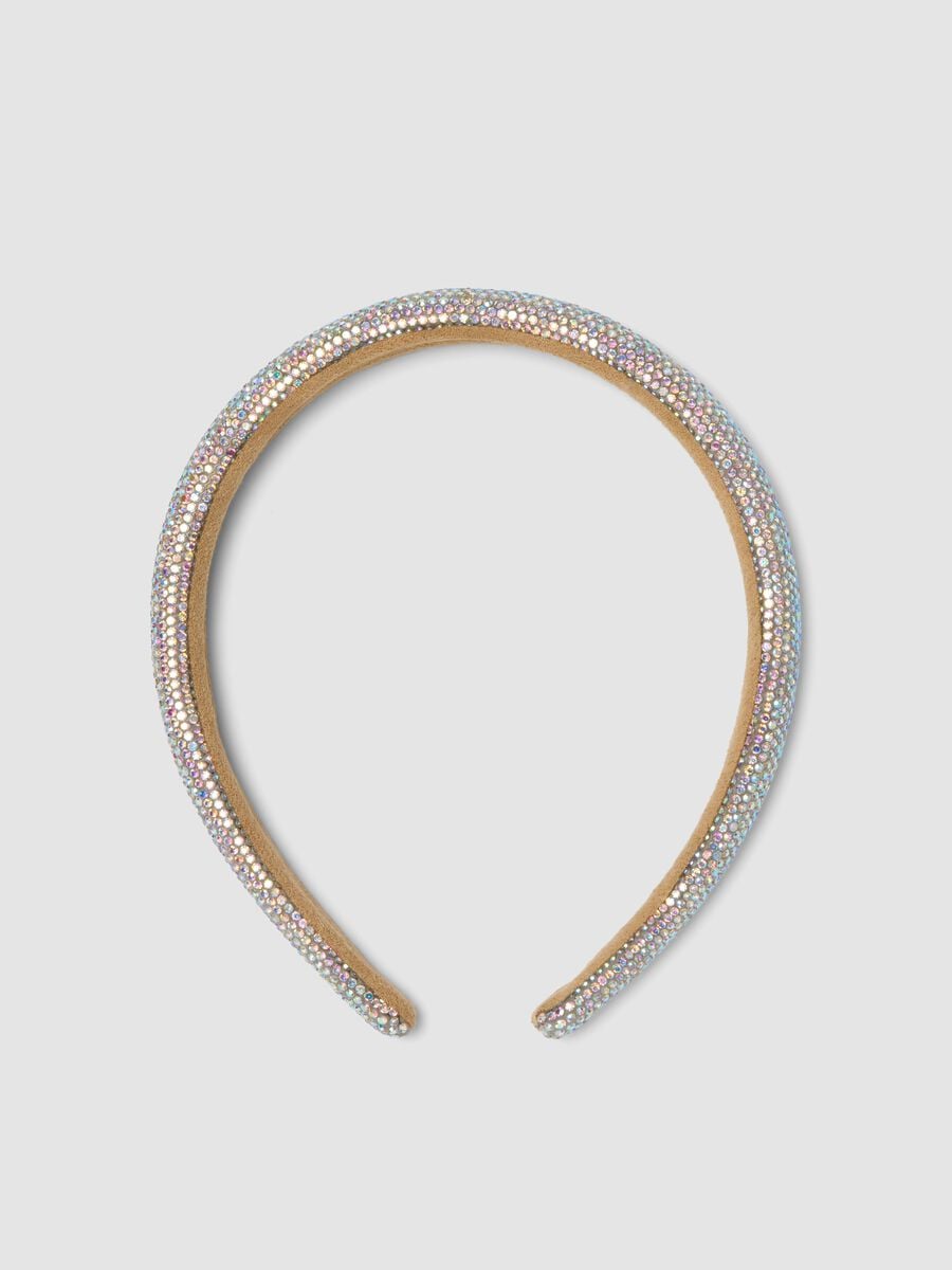 Beige headband with multicolour rhinestones for girls and teens_0
