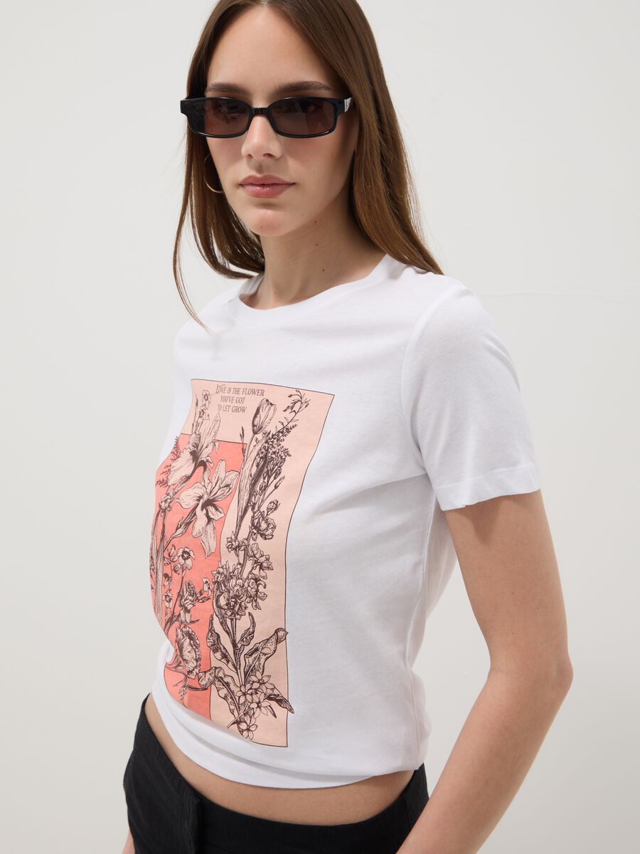 T-shirt in puro cotone bianca regular fit con stampa_0