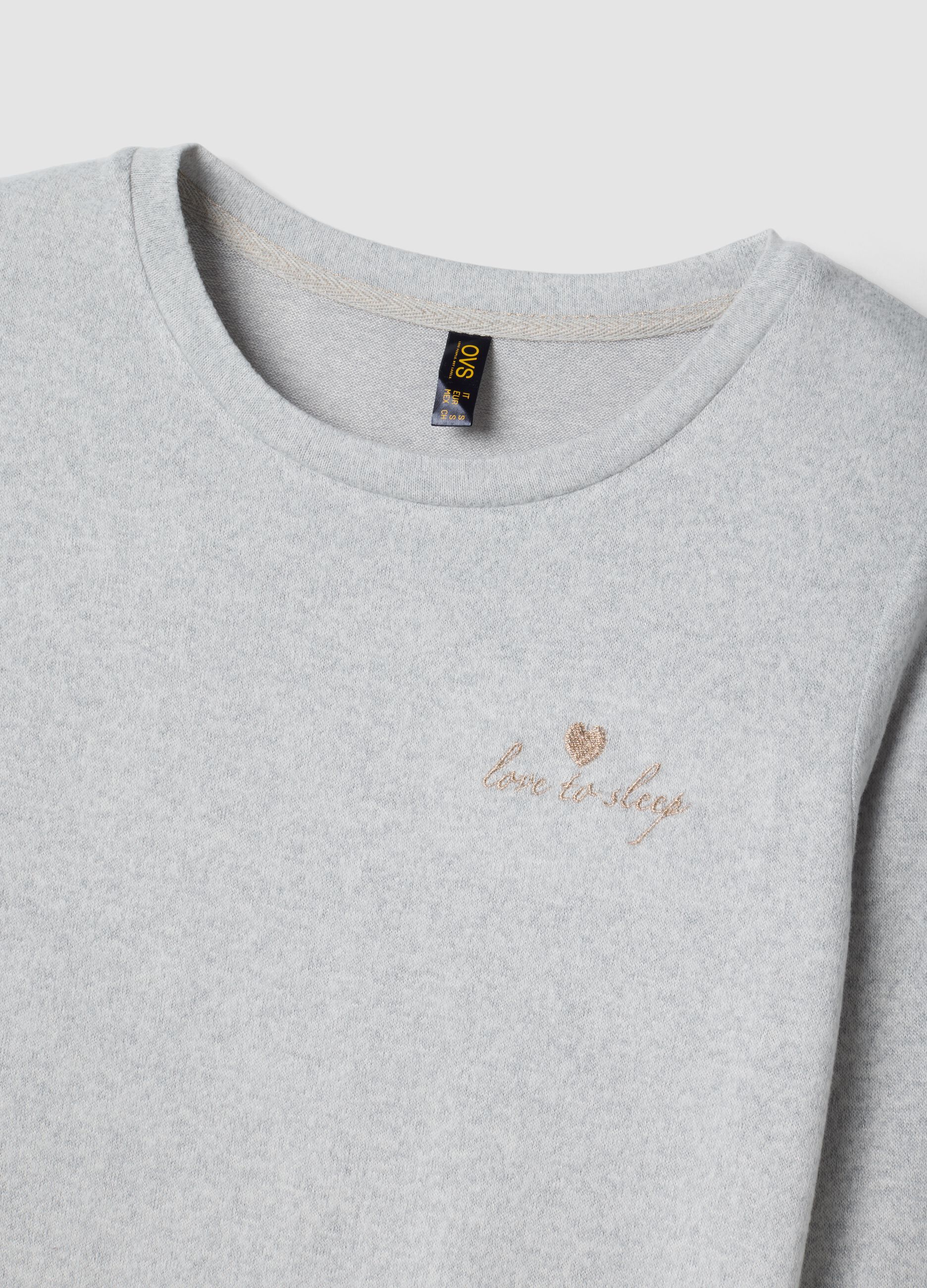 Grey stretch viscose pyjamas with crew neck