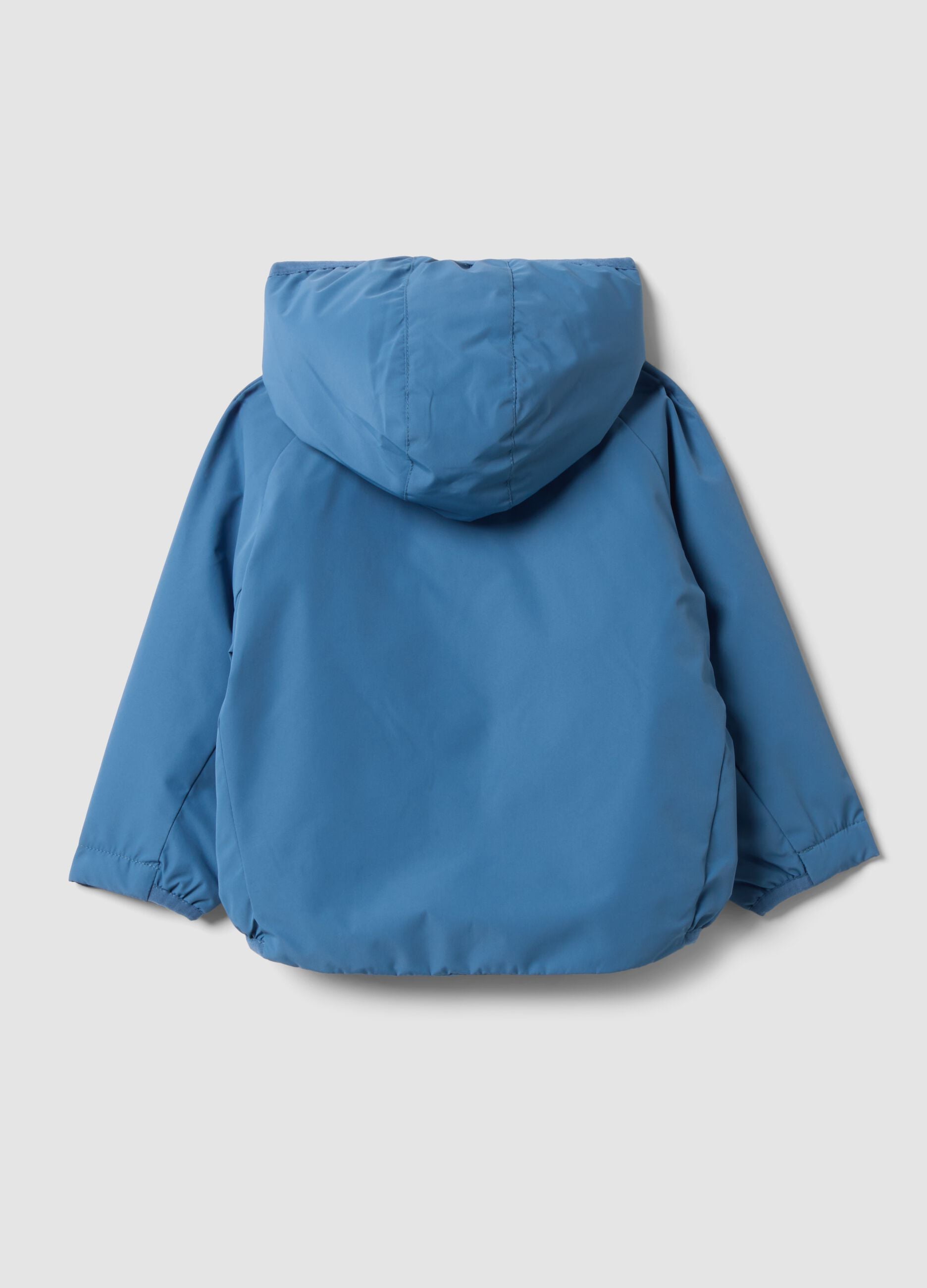 Blue water-repellent hooded jacket with zip, regular fit for boys
