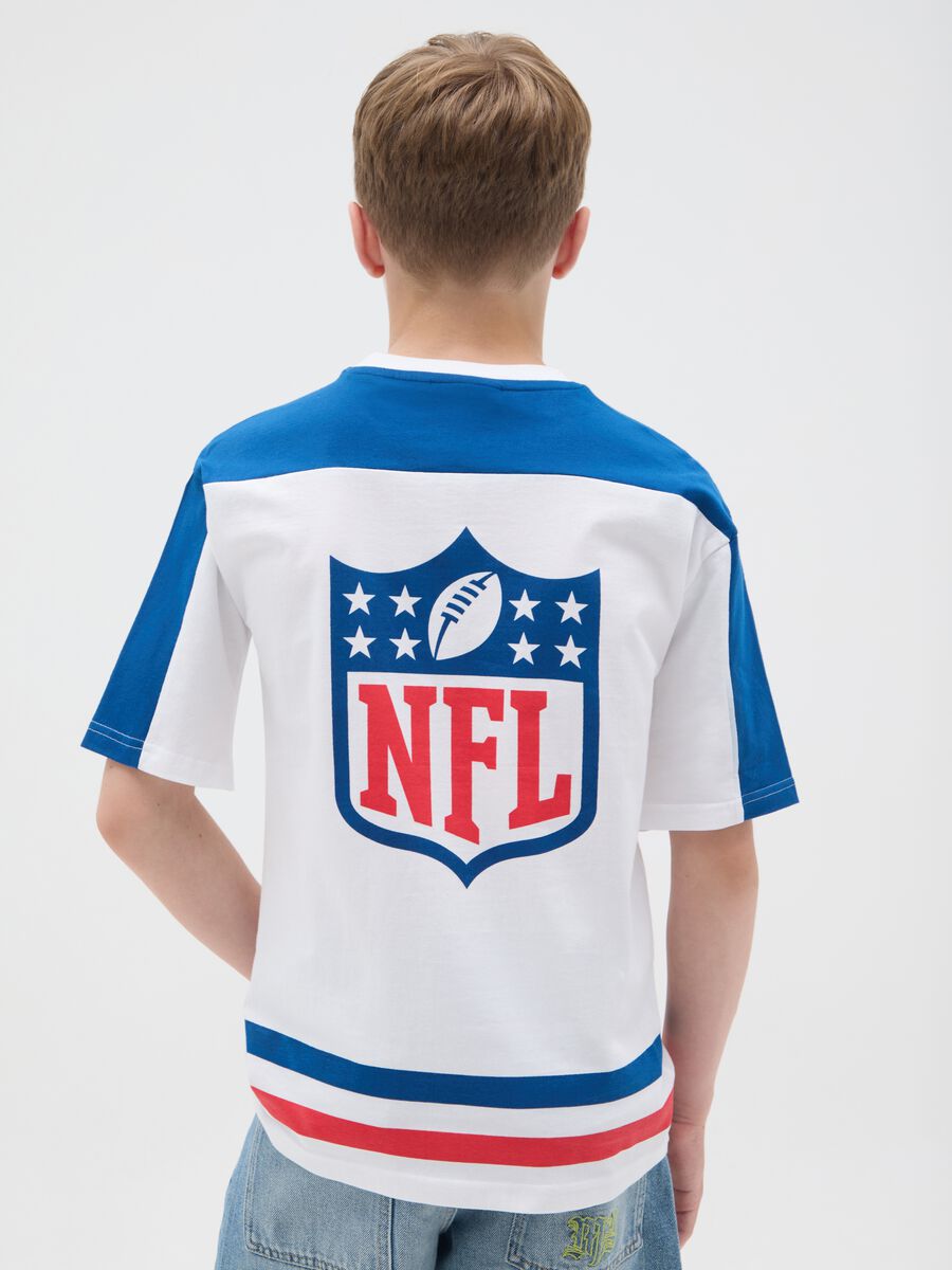 T-shirt bianca e blu in cotone stampa NFL_1