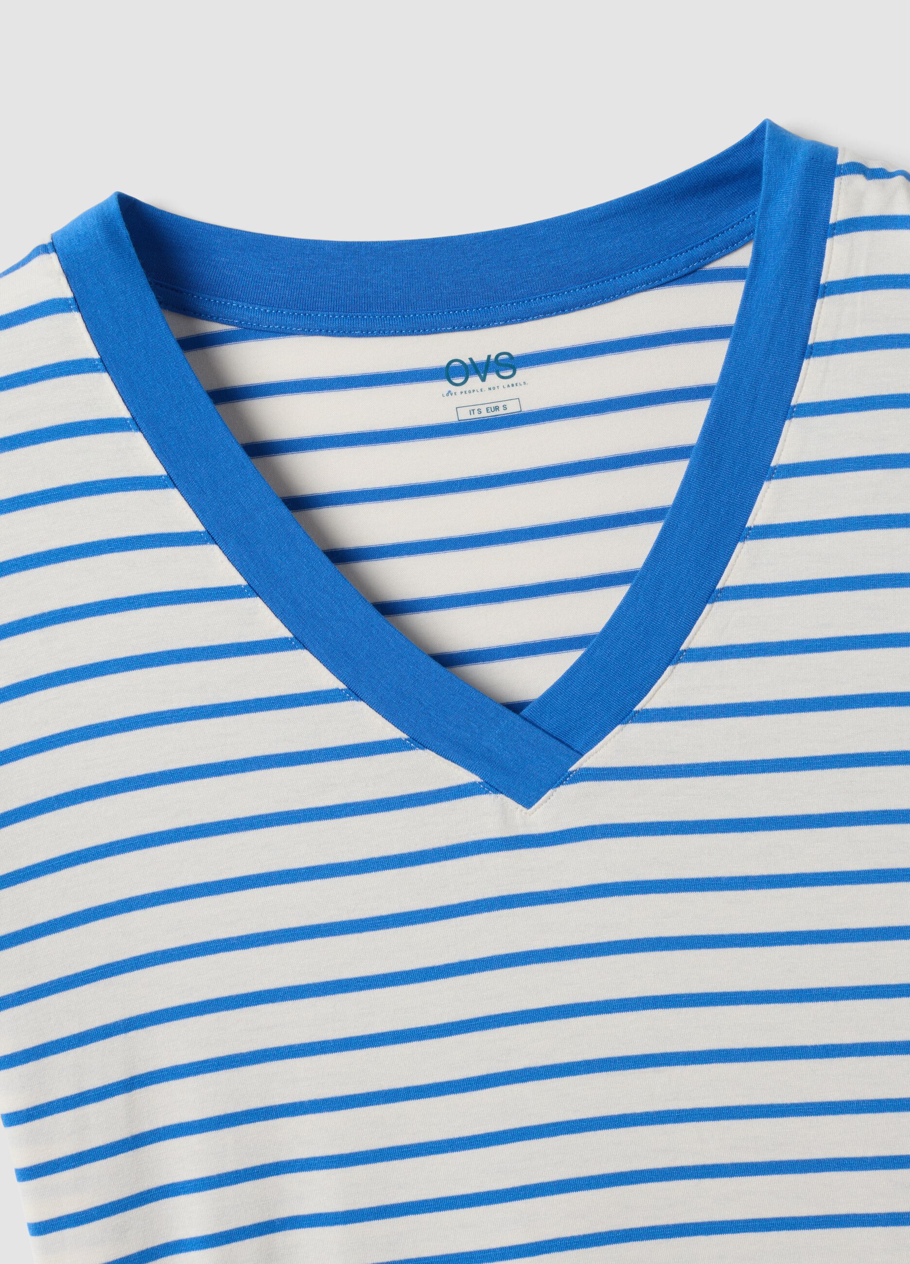 Blue striped stretch viscose T-shirt
