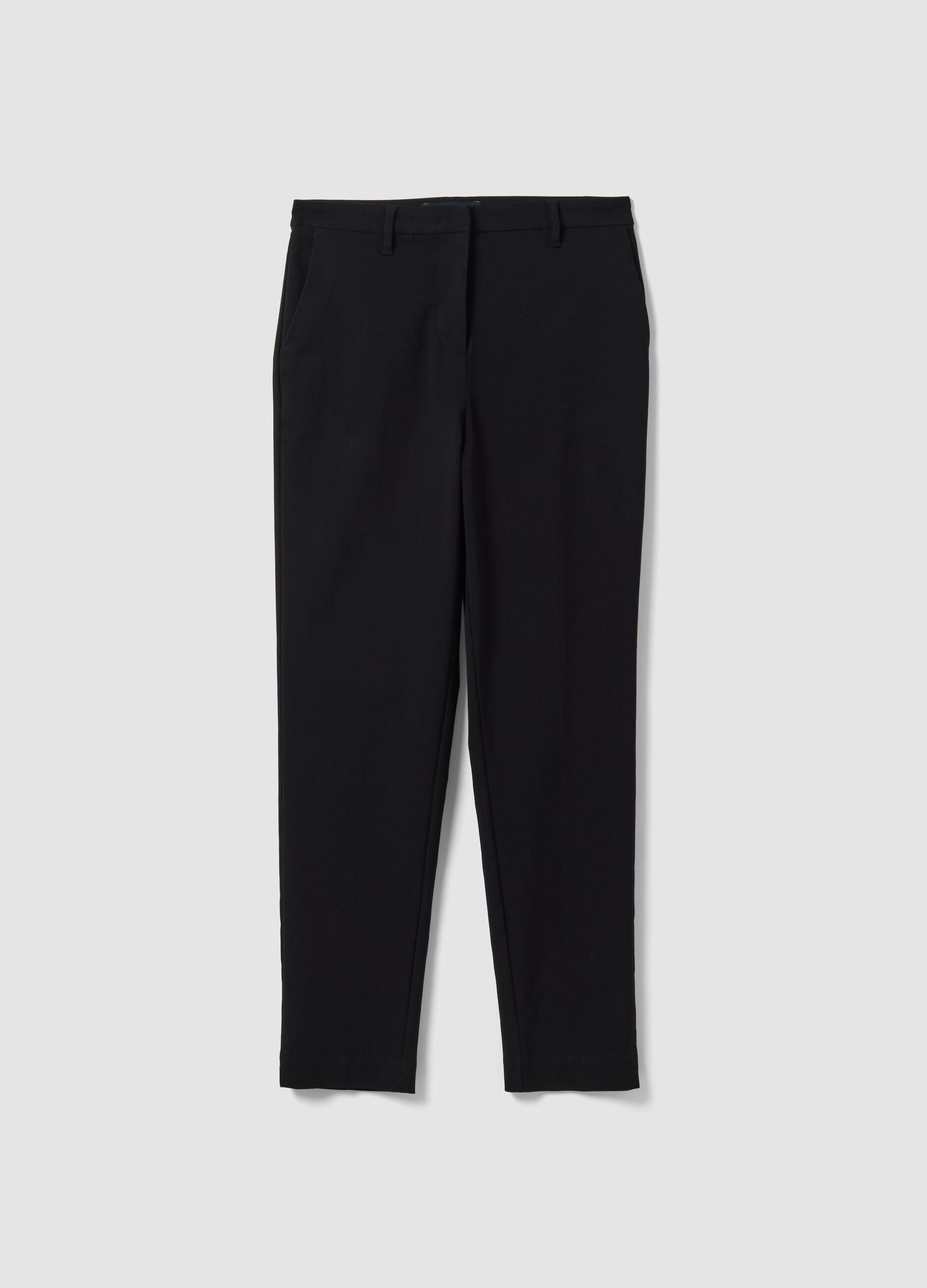 Black stretch viscose slim-fit chino trousers