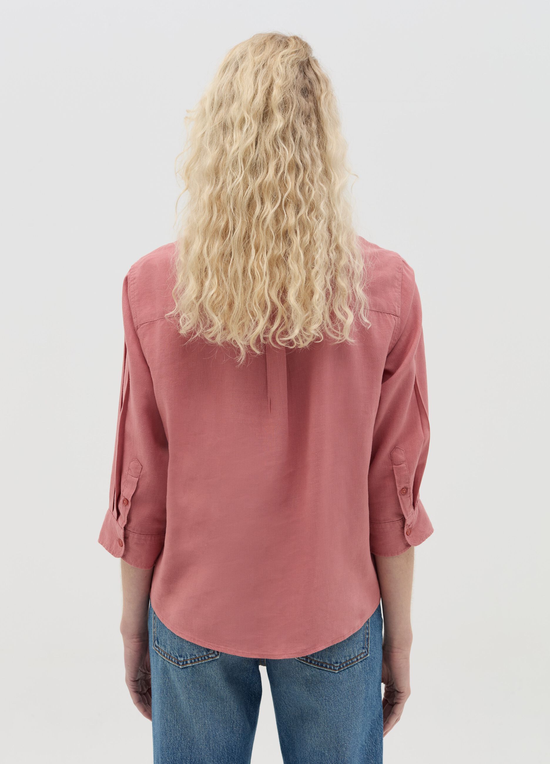 Pink shirt in linen and viscose