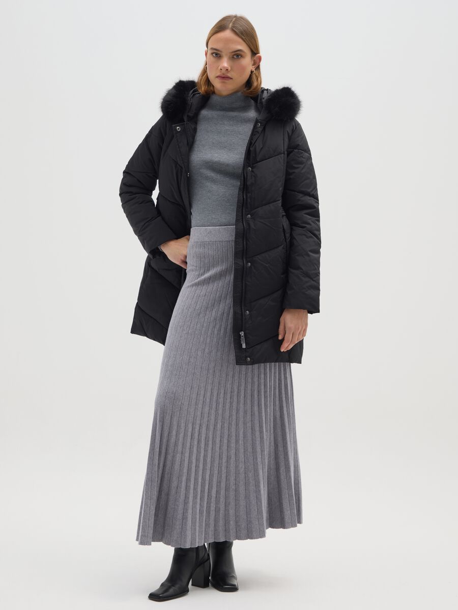 Long Black Hooded Down Jacket_1