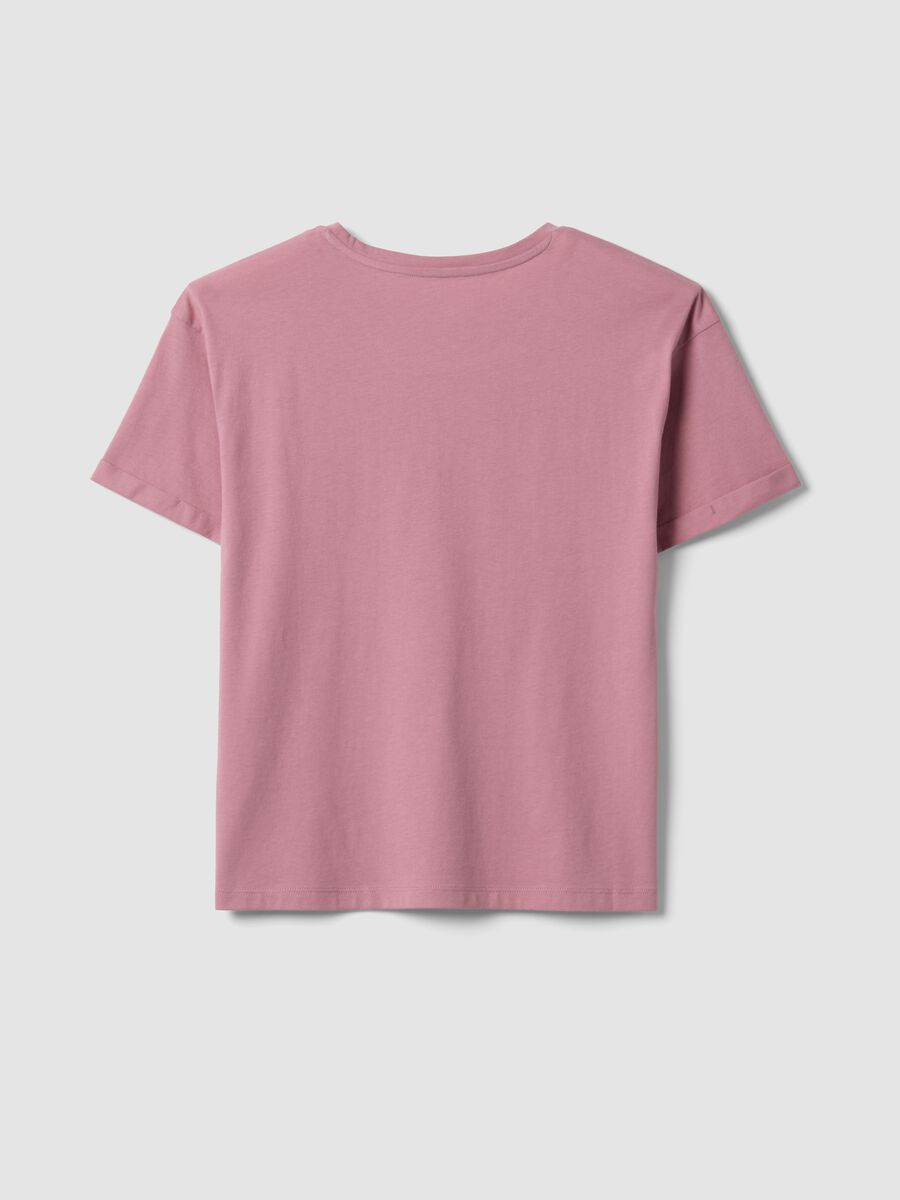 T-shirt pigiama rosa in cotone organico con scritte frontali_5