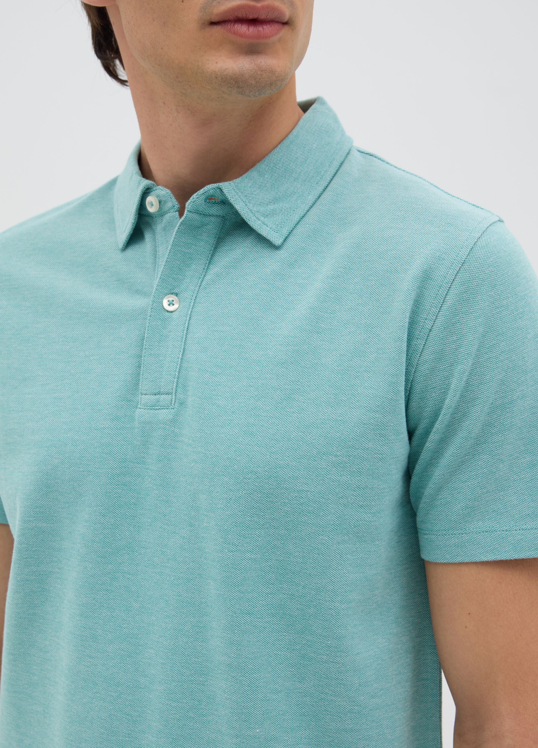 Polo da uomo in puro cotone azzurro regular fit