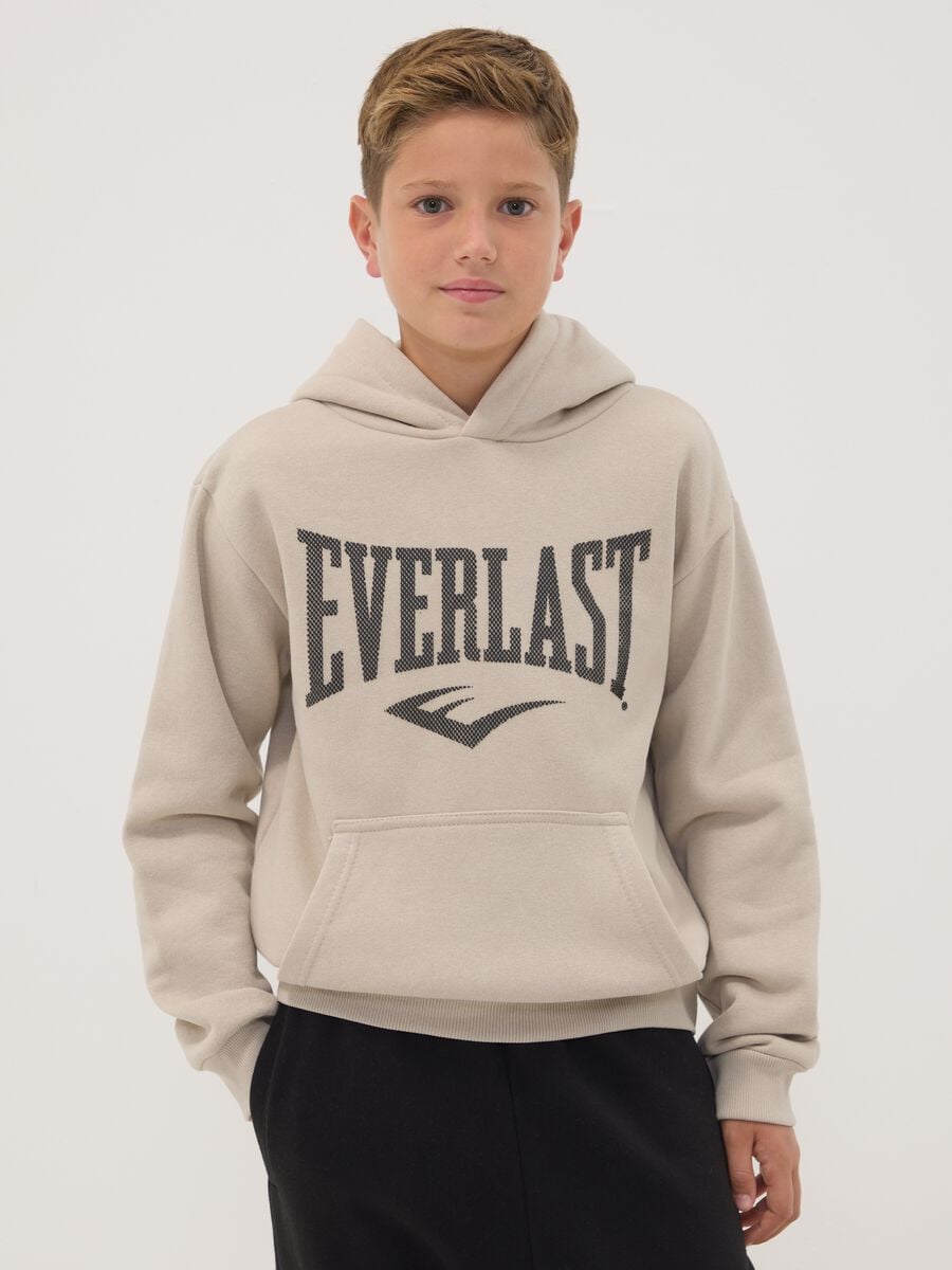 Felpa beige con cappuccio in misto cotone e logo per ragazzo_0