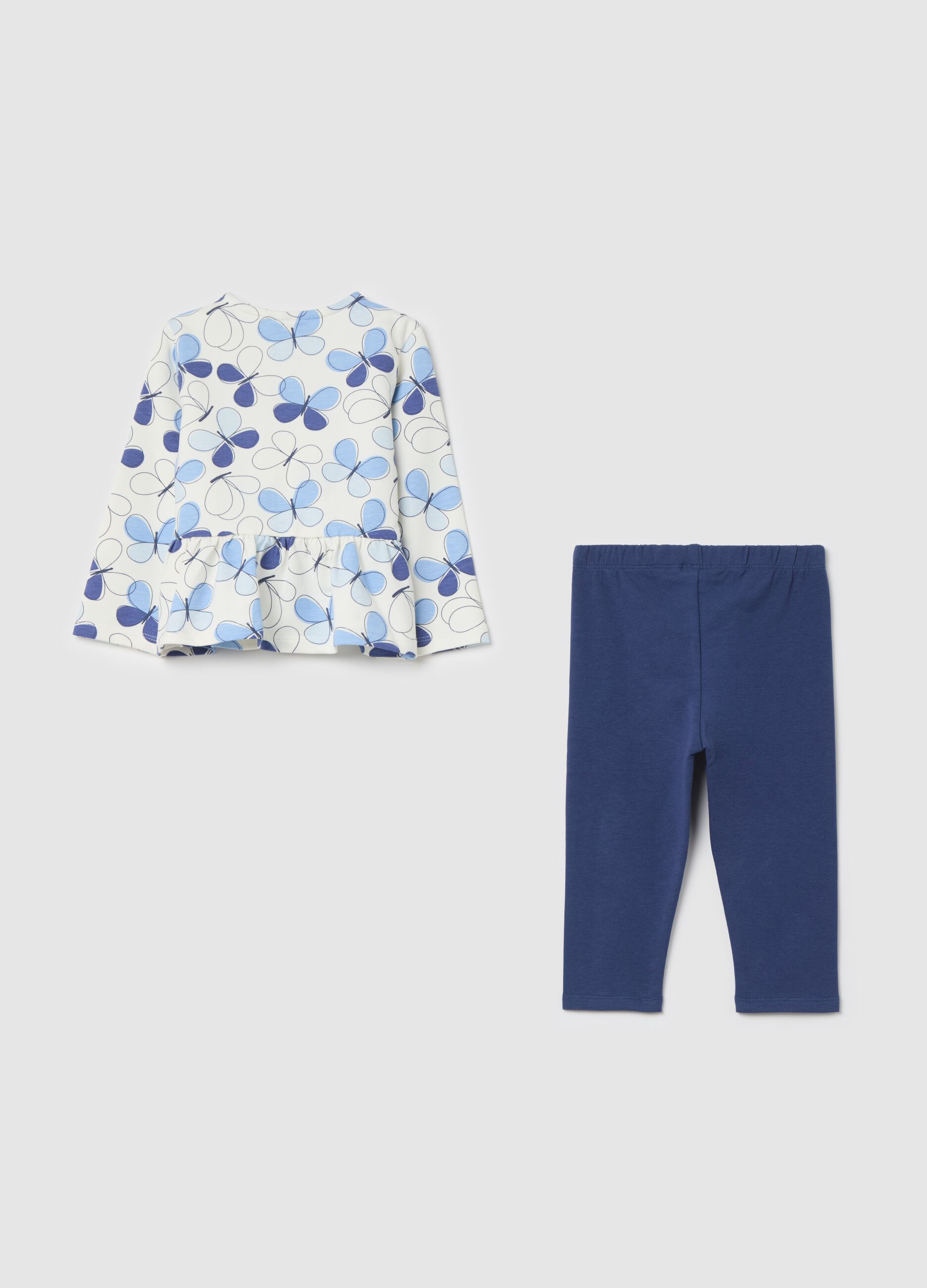 Jogging set in cotone stretch con stampa farfalle