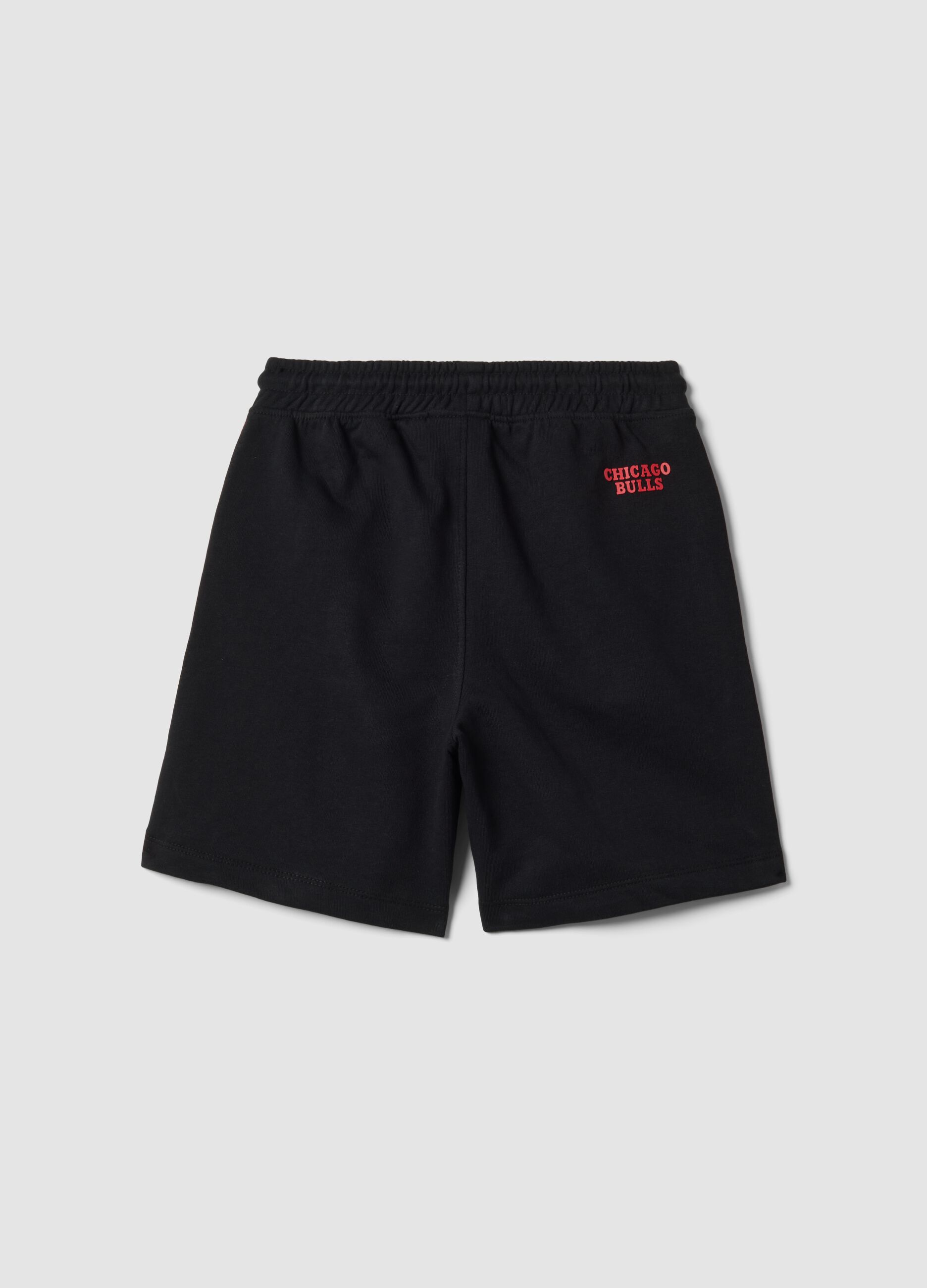 Boys&rsquo; black pure cotton Chicago Bulls print shorts
