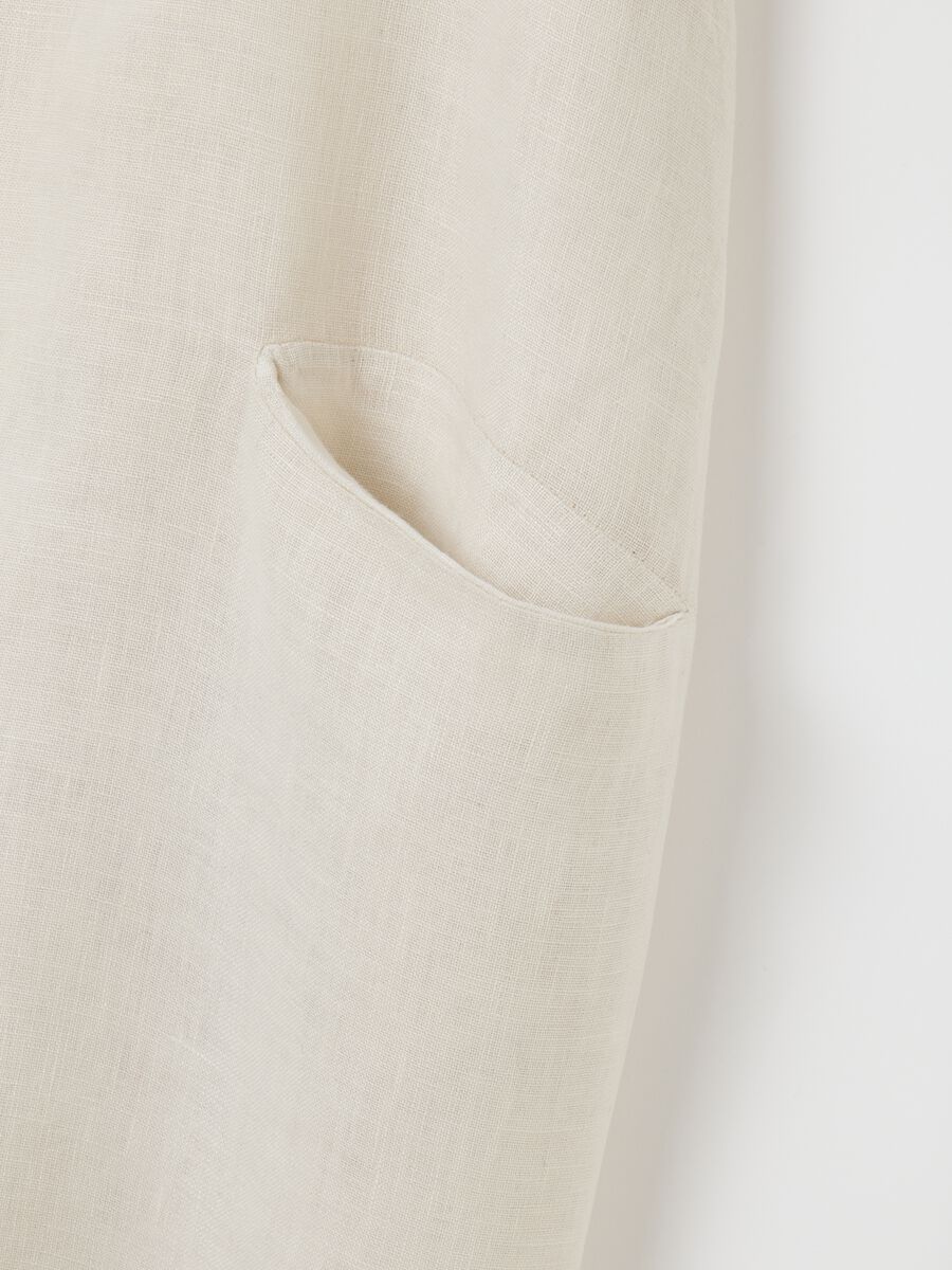 Women's pure linen beige dress regular fit with pockets_5