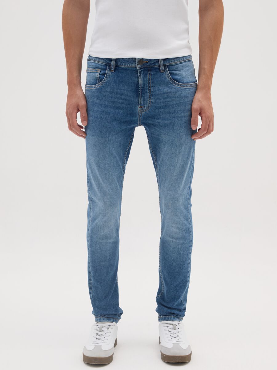 Jeans blu in denim super skinny in cotone_1