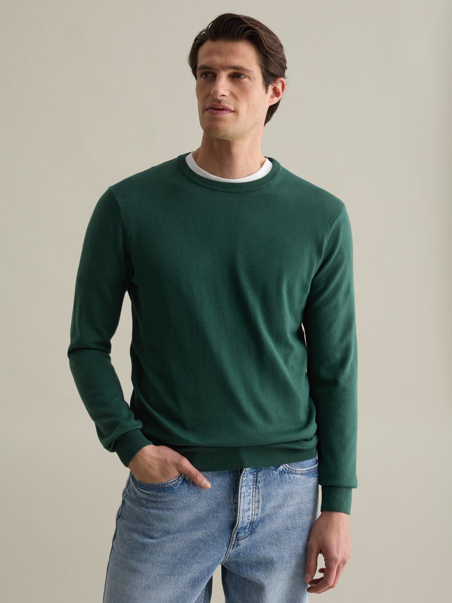 Solid colour pullover with round neck_0