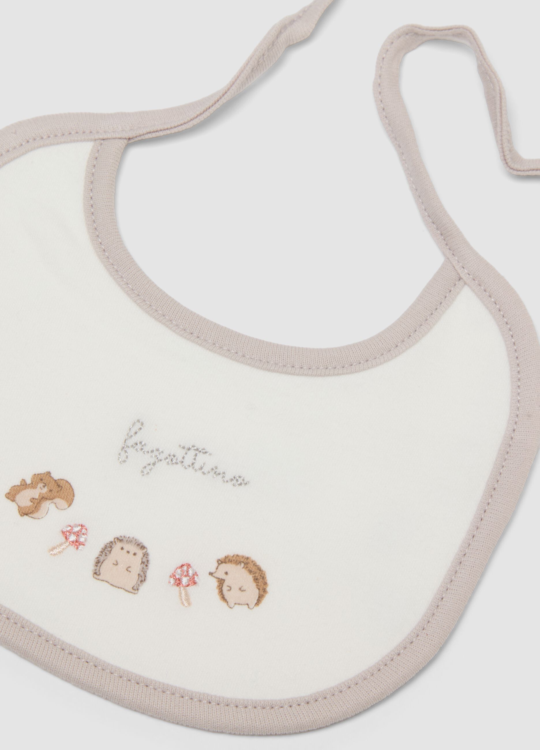 2-pack white organic cotton baby bibs with animal print