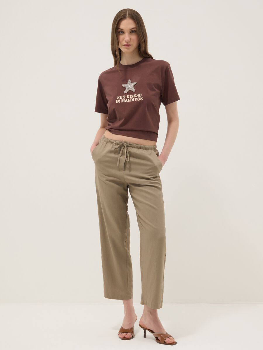 Brown short-sleeved pure cotton T-shirt_1