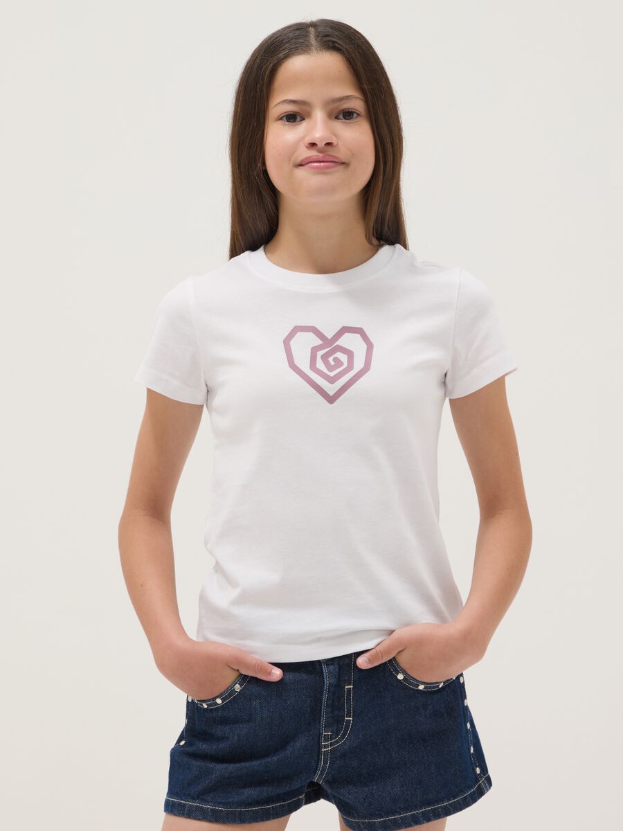 T-shirt bianca in cotone organico a maniche corte per ragazza regular fit_1