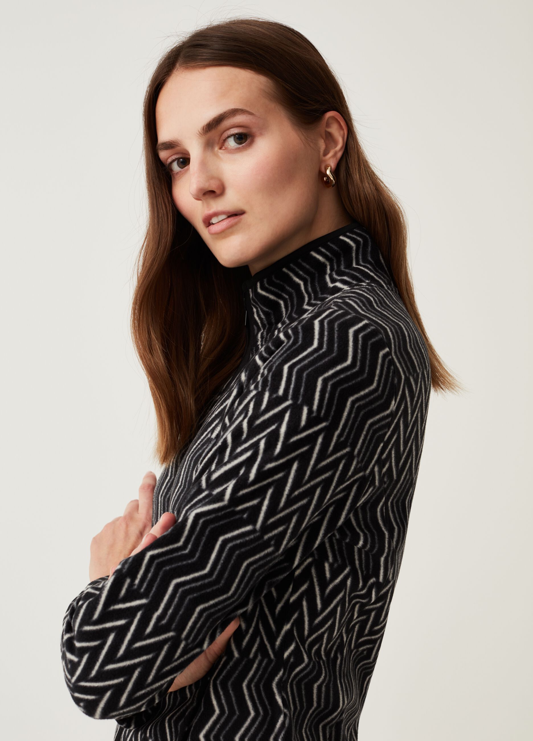 Full-zip in pile stampa a zigzag_0