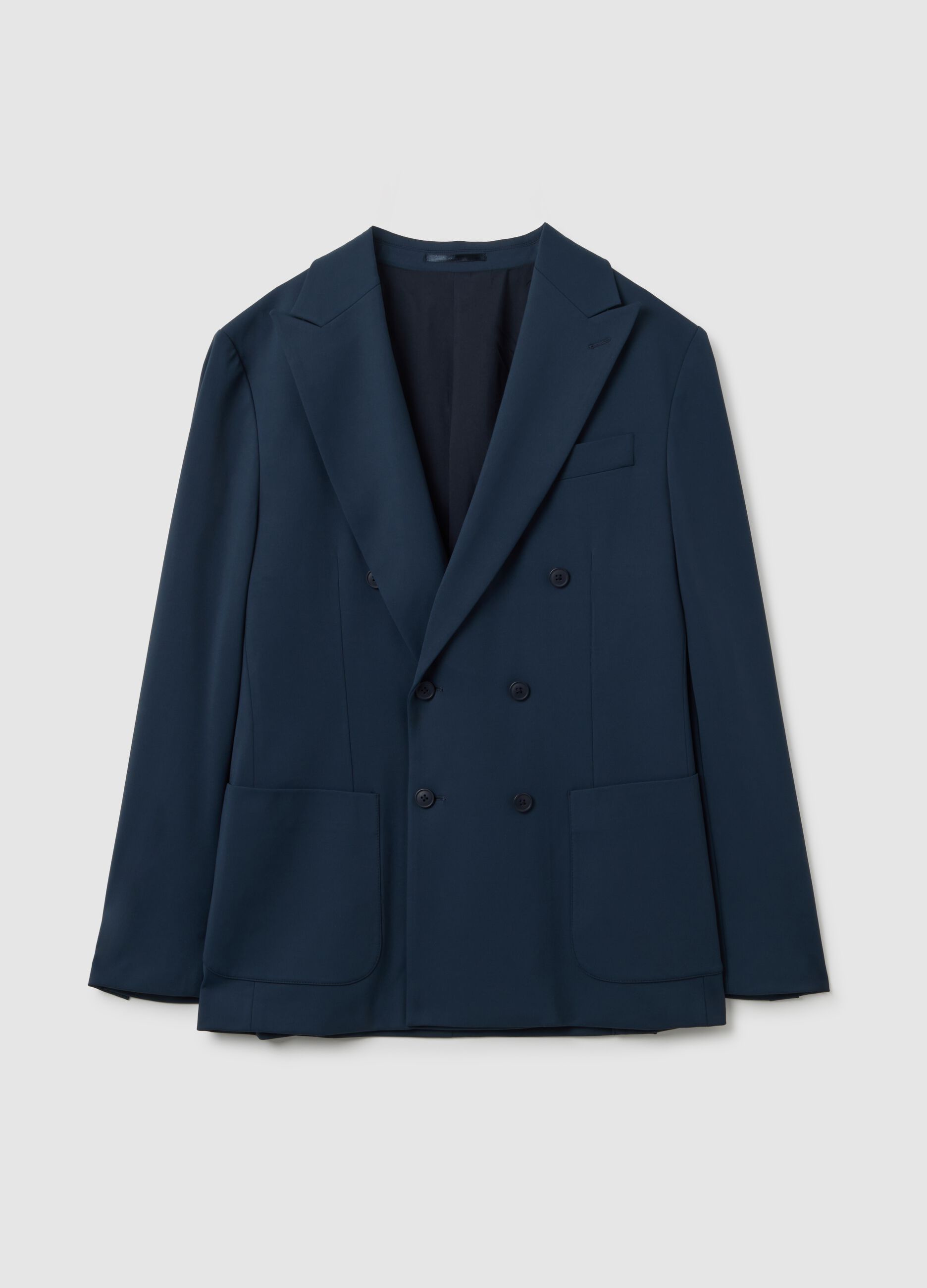 Blue Stretch Fabric Slim Fit Blazer