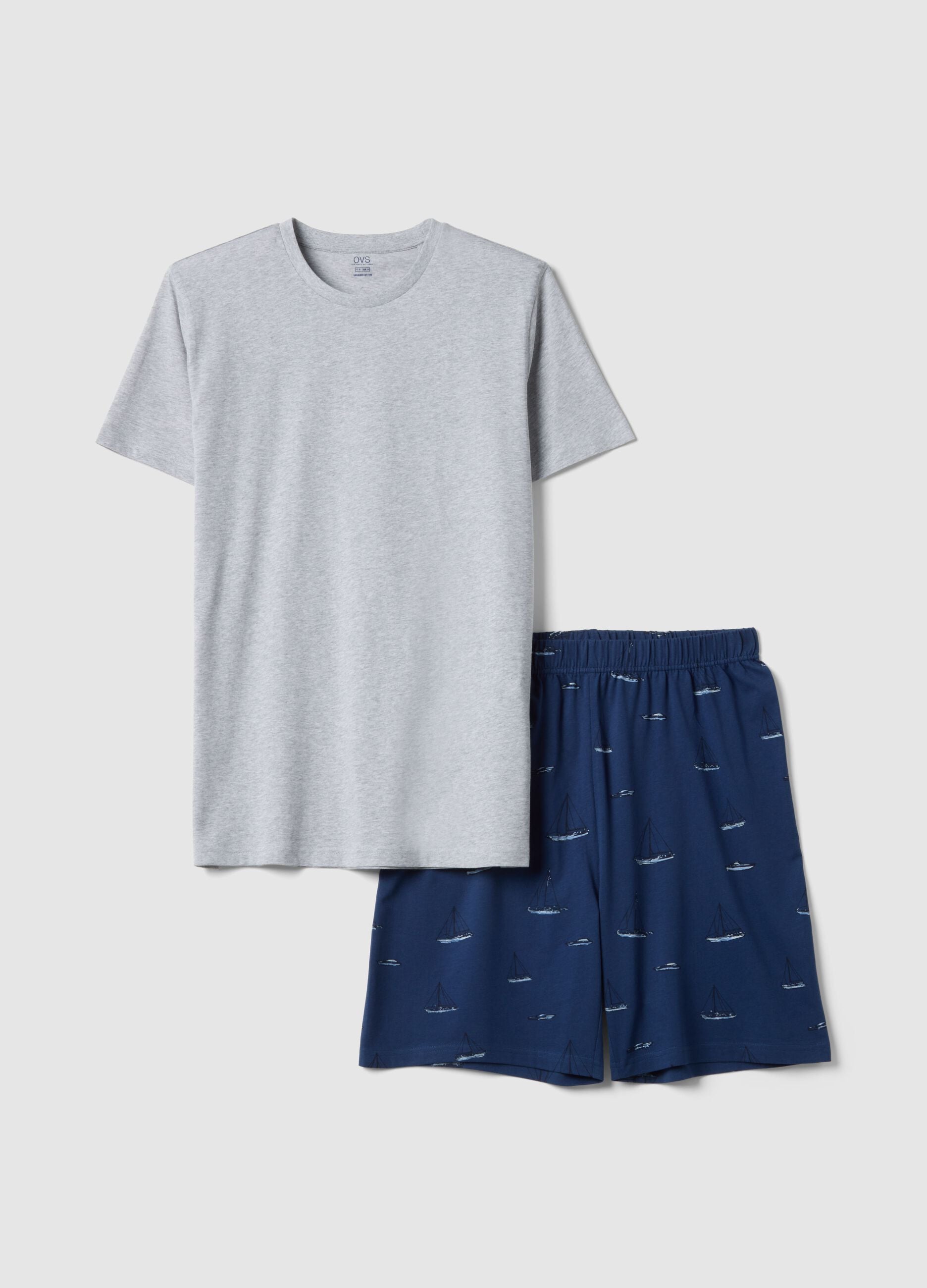 Multicoloured regular fit pyjamas in pure organic cotton with prints