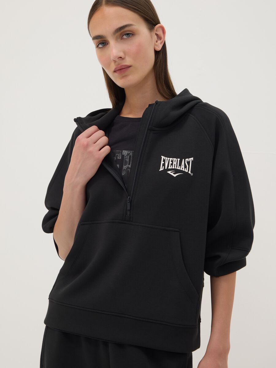 Black hooded sweatshirt in stretchy viscose jersey, regular fit_0