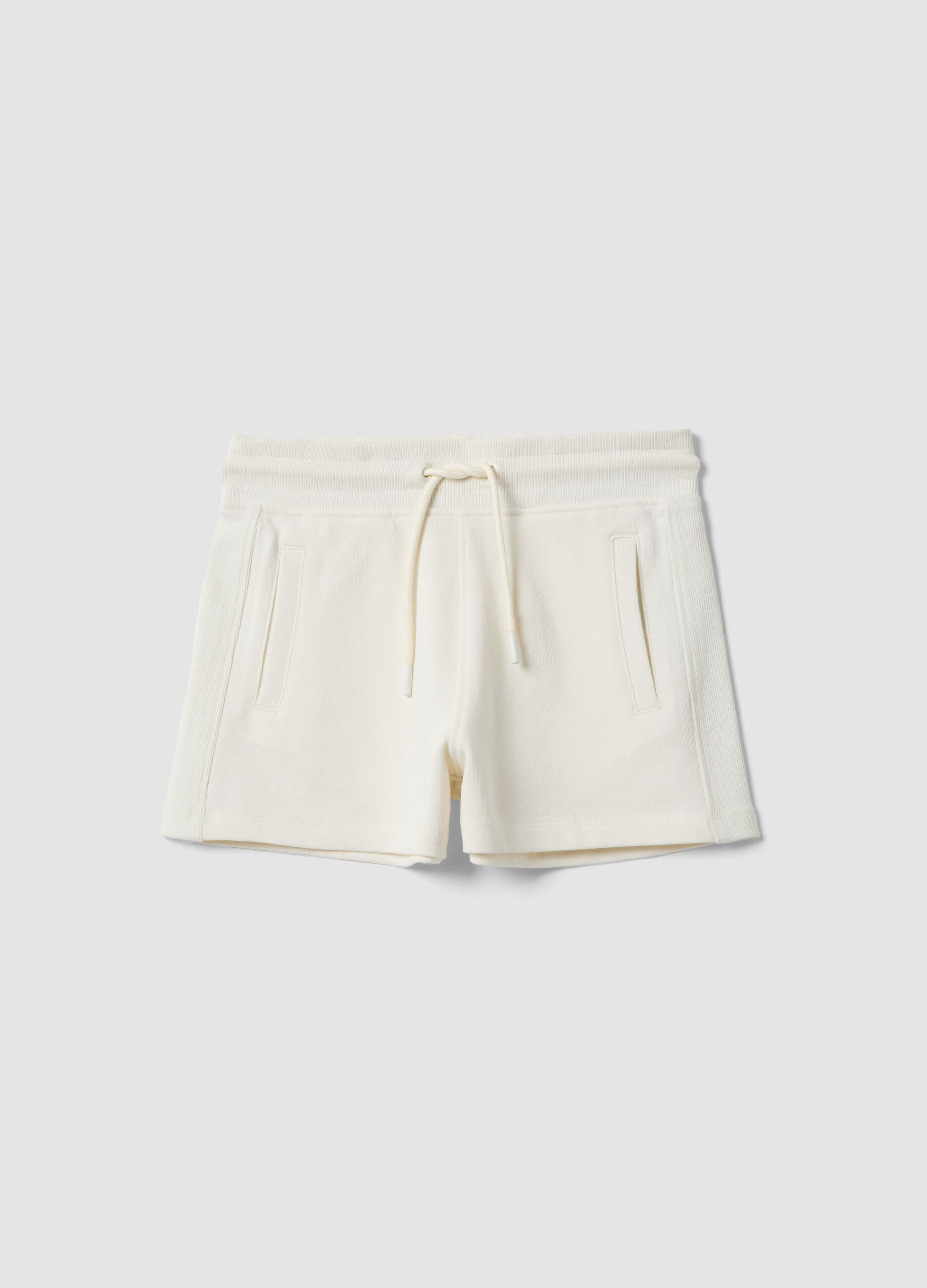 Girls' white shorts in 100% organic cotton with elasticated waistband
