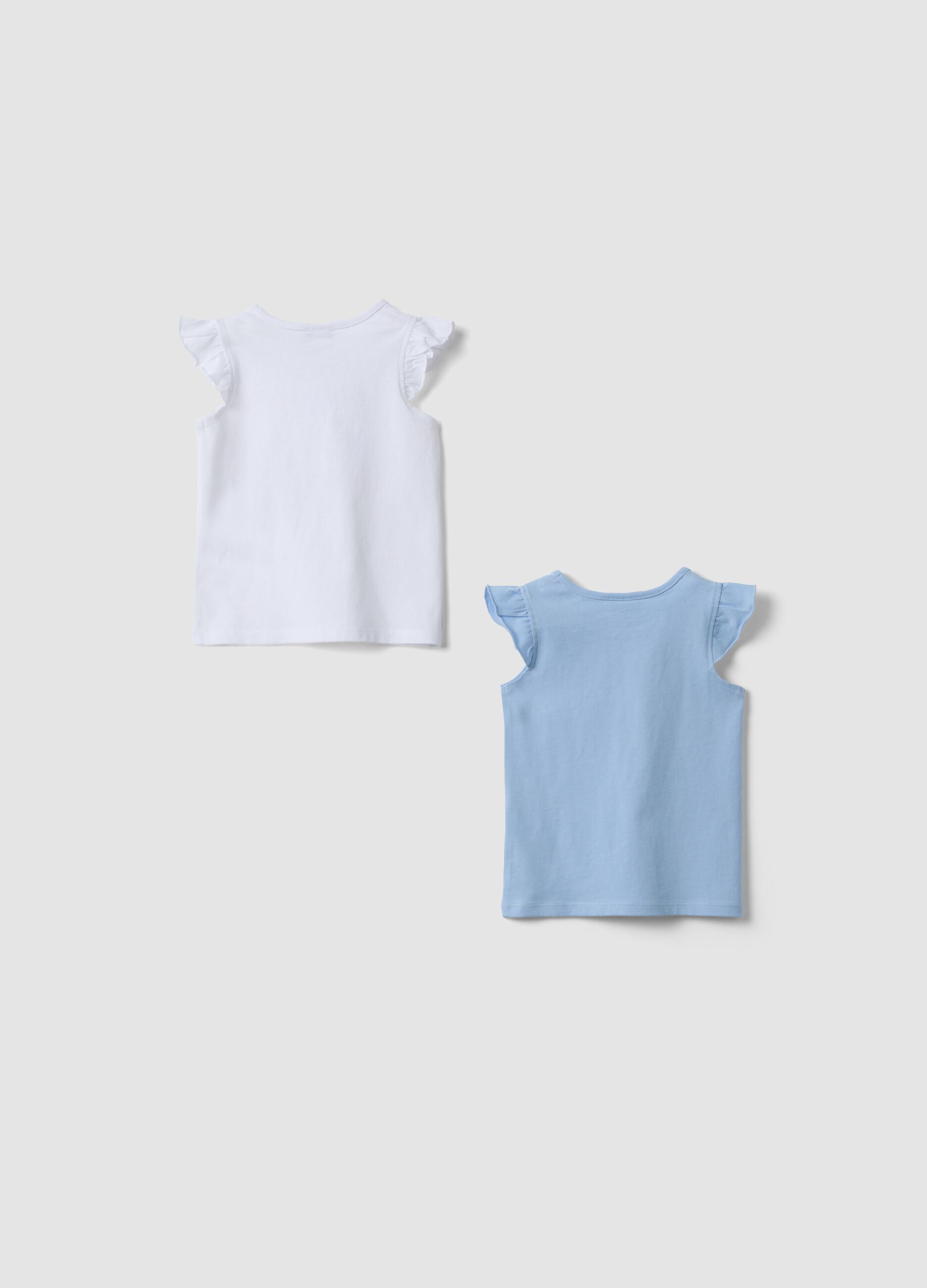 Two-pack of sky-blue pure cotton tank tops with frills