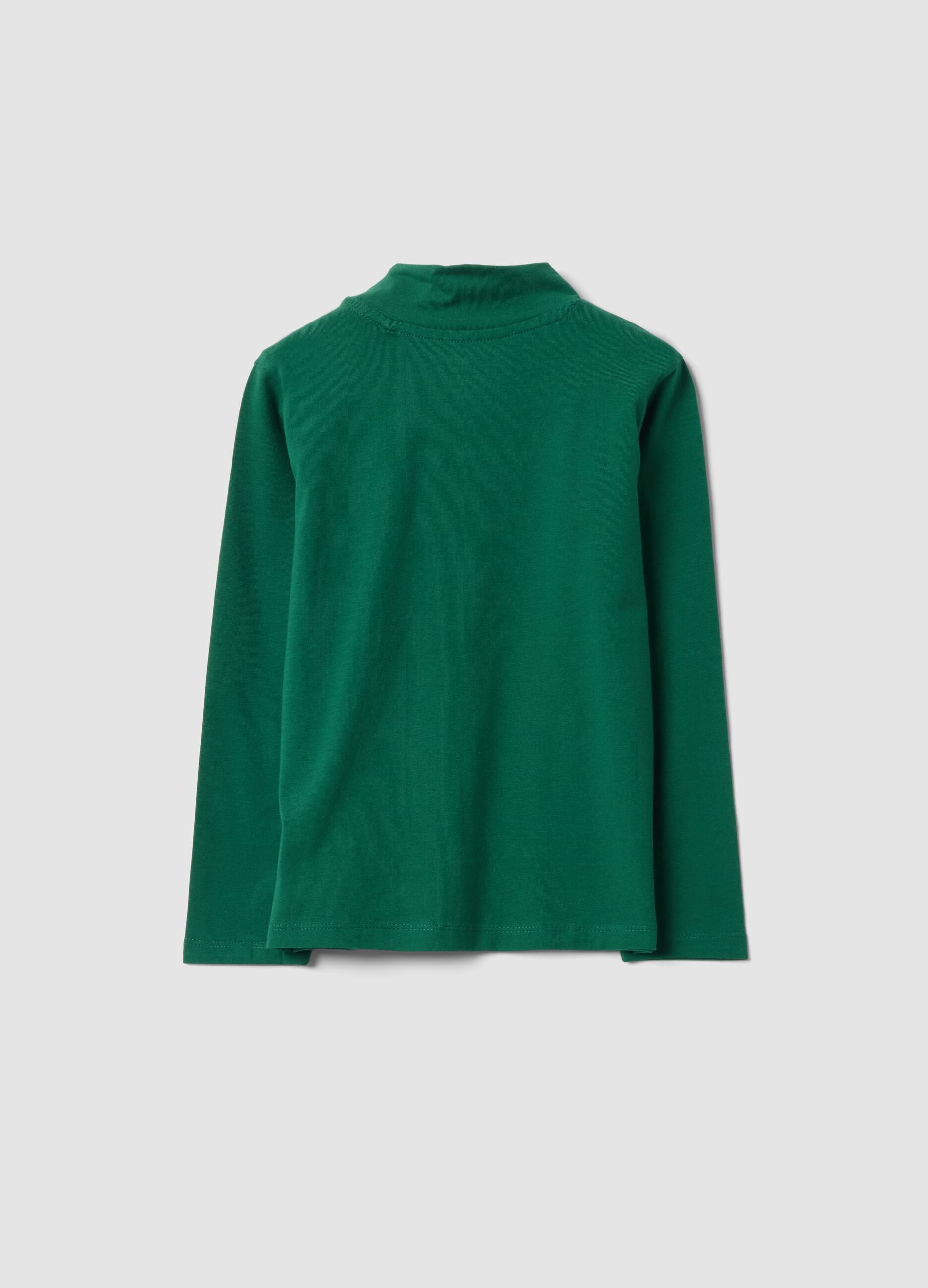 Green crew-neck T-shirt in stretch organic cotton