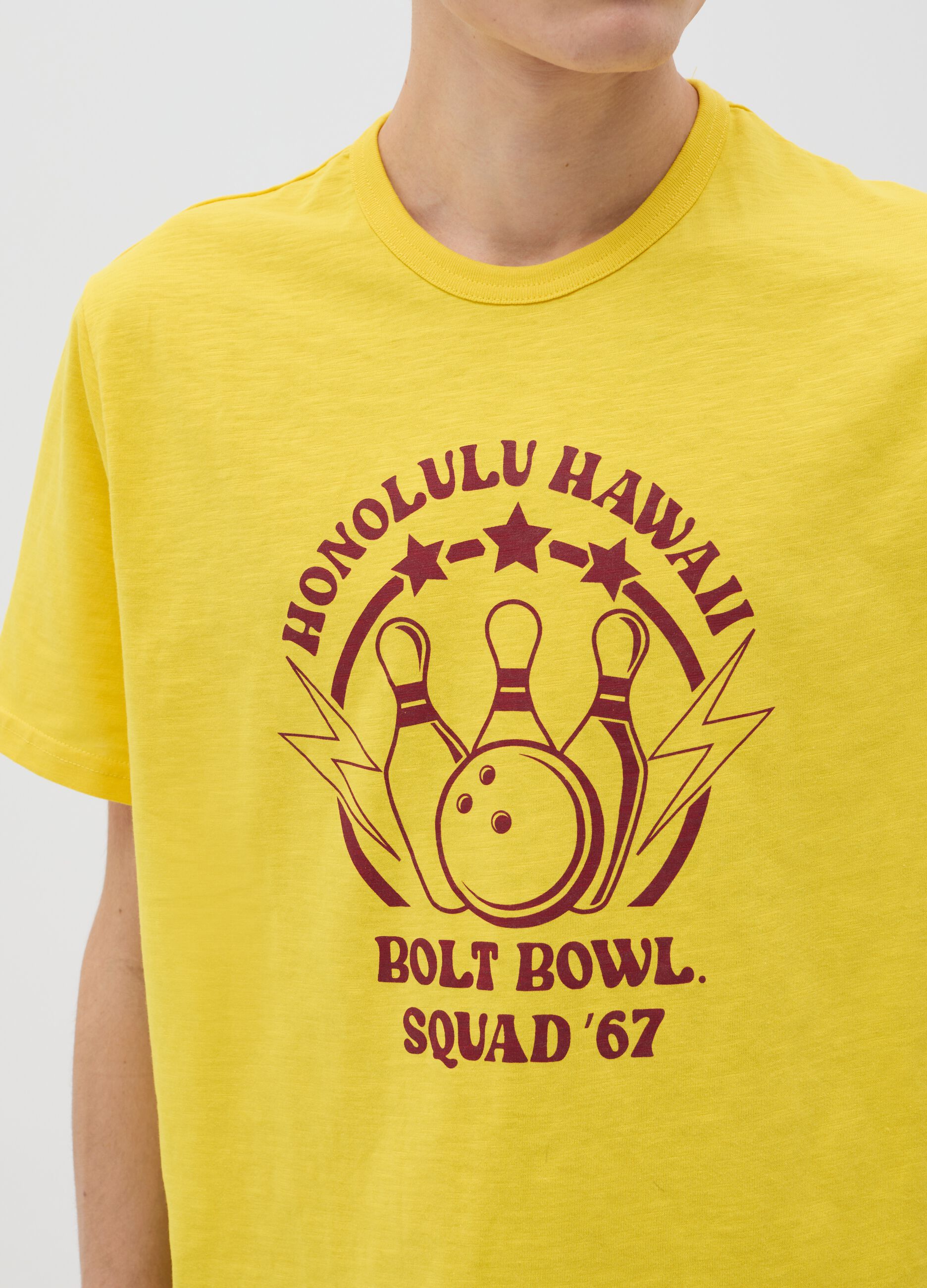 Cotton T-shirt with bowling motif print